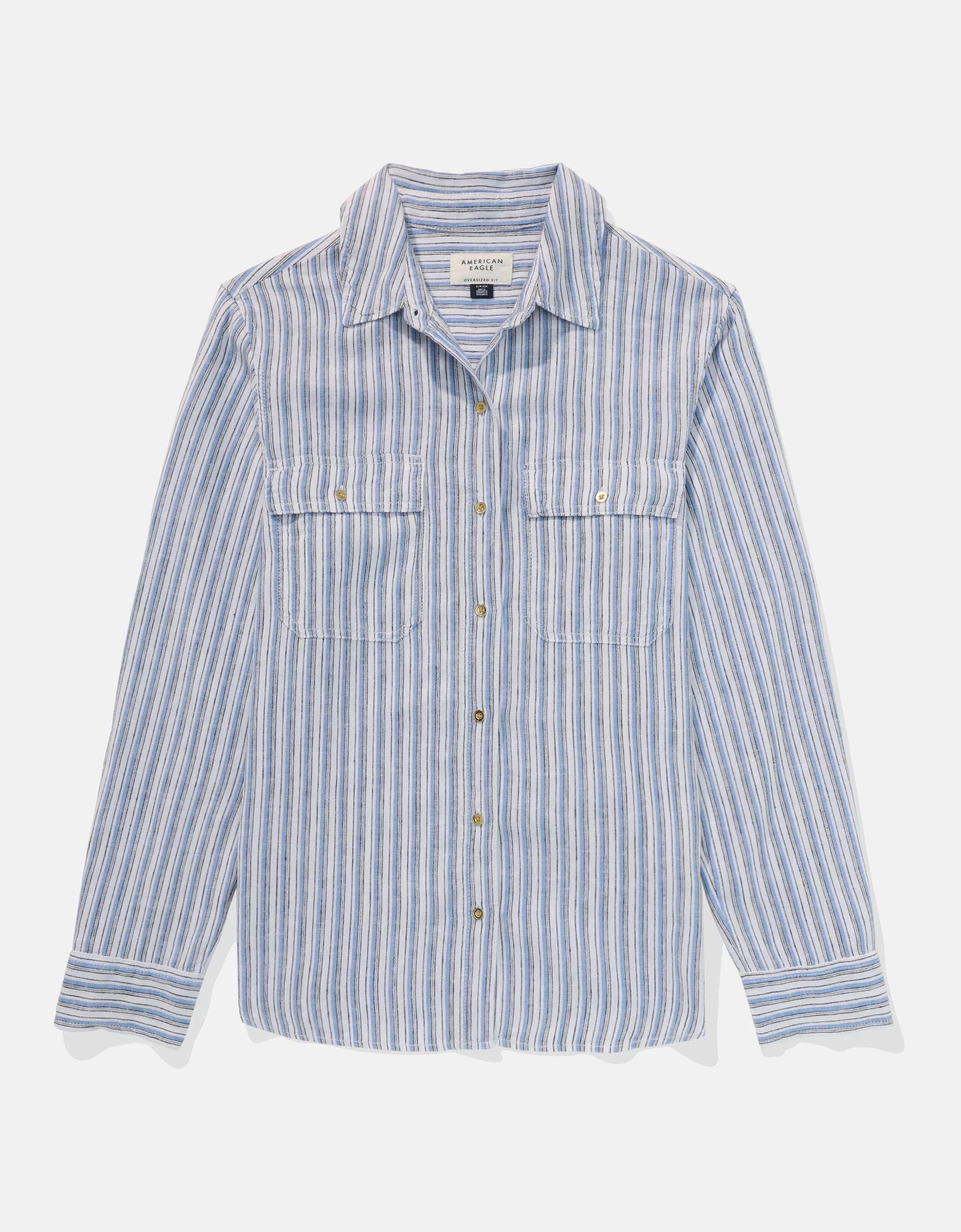 AE Weekend Vibes Linen-Blend Long-Sleeve Button-Up Shirt Product Image