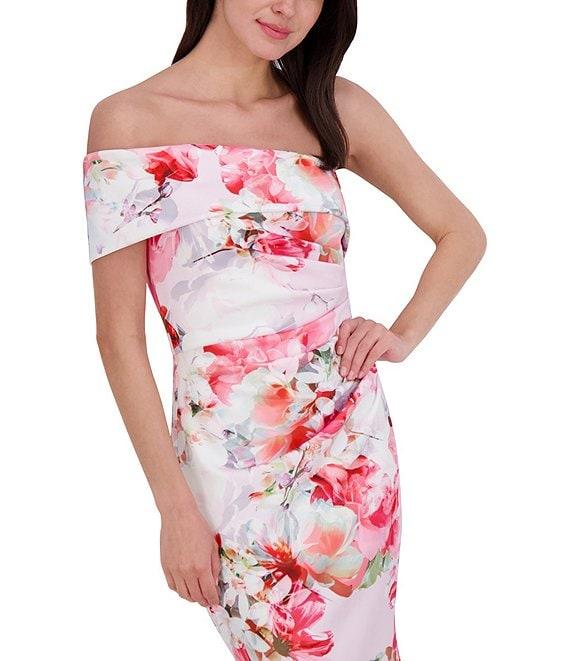 Eliza J Scuba Floral Print One-Shoulder Neck Sleeveless Sheath Gown Product Image
