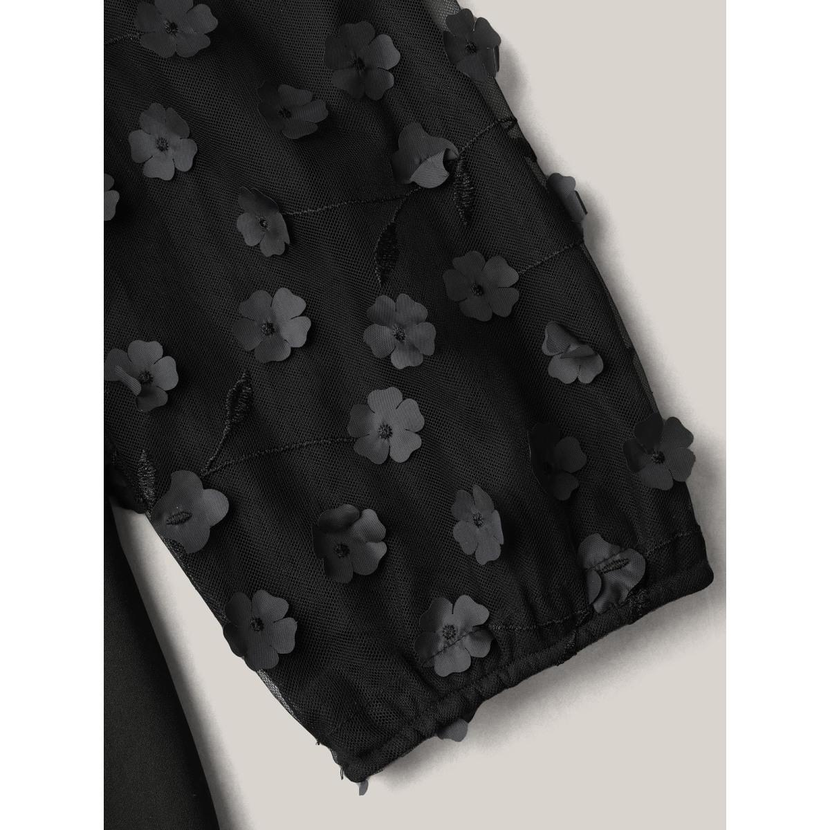 Plus Size Black Floral Mesh Sleeve Pockets Straight-Leg Jumpsuit Women Elegant Elbow-length sleeve Square Neck Elegant Loose Jumpsuits BloomChic 26/4X Product Image