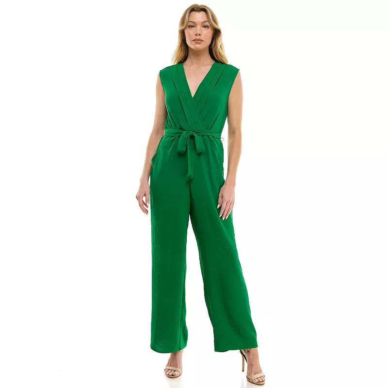 Women's Luxology Surplice Bodice Tie-Front Wide Leg Jumpsuit,  Product Image