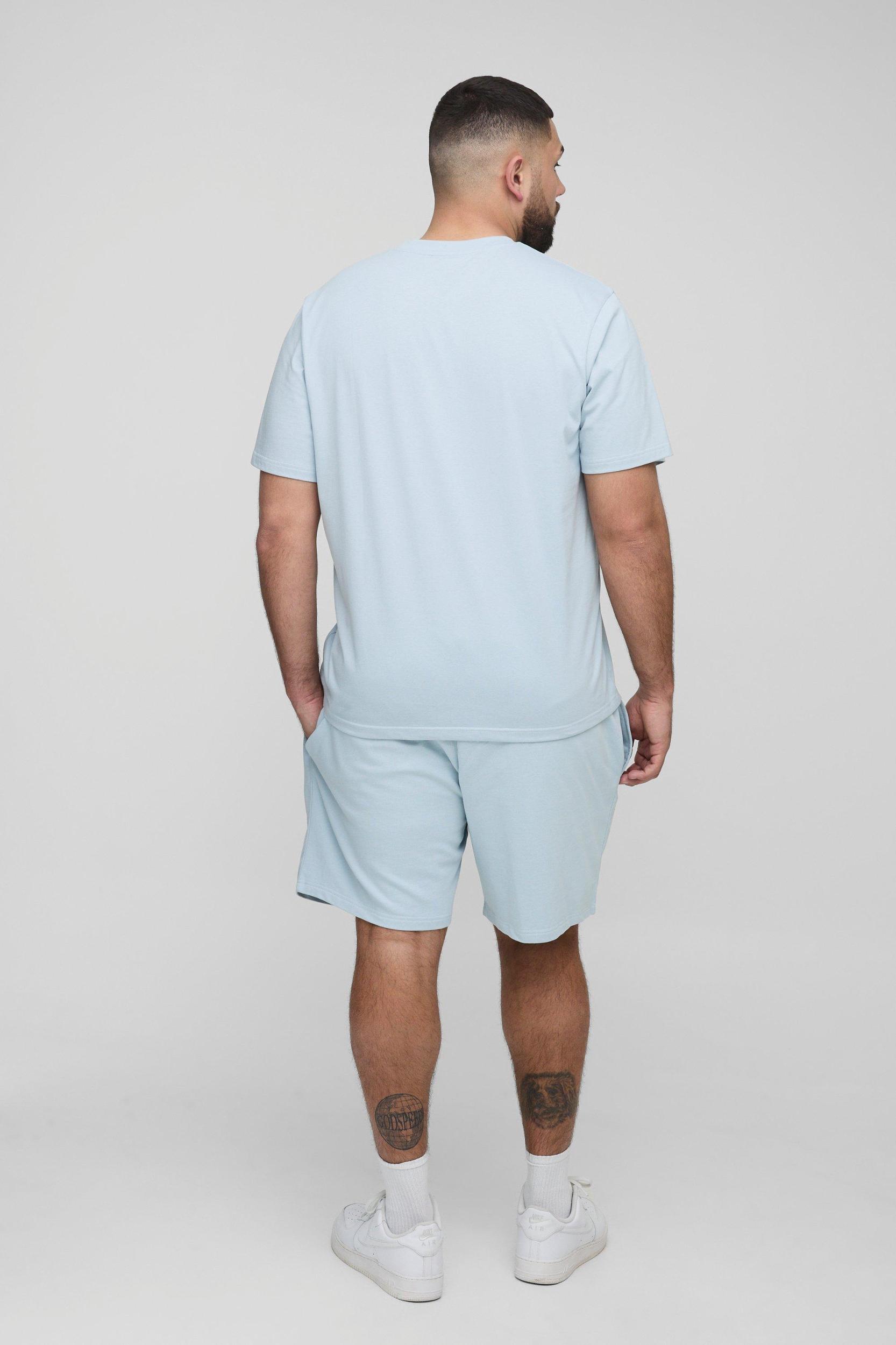 Plus Man Regular Fit Embroidered T-Shirt & Loose Fit Short Set | boohooMAN USA Product Image