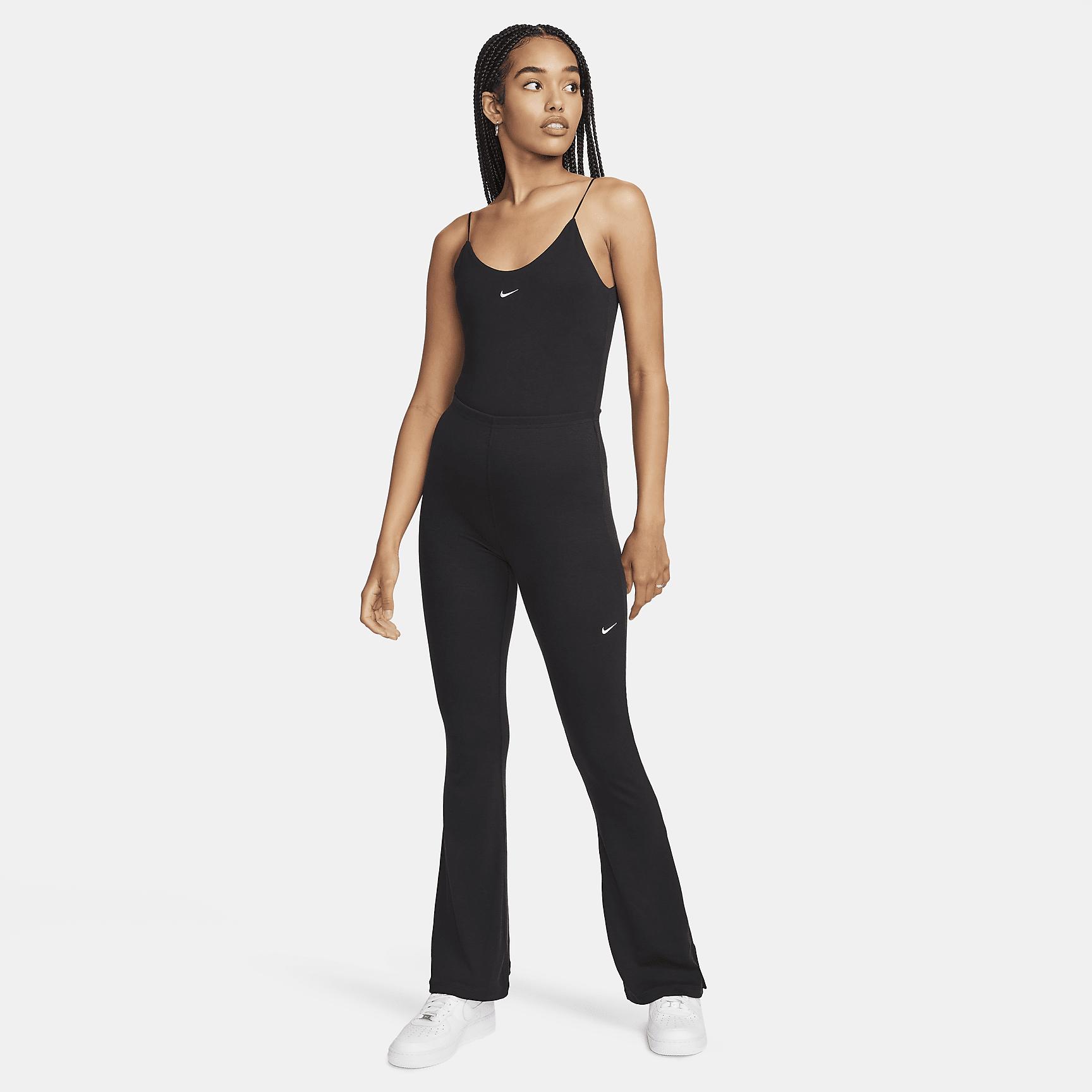 Nike Womens Nike NSW Chill Knit Mediun Rib Flare Pant - Womens Black/Sail Product Image