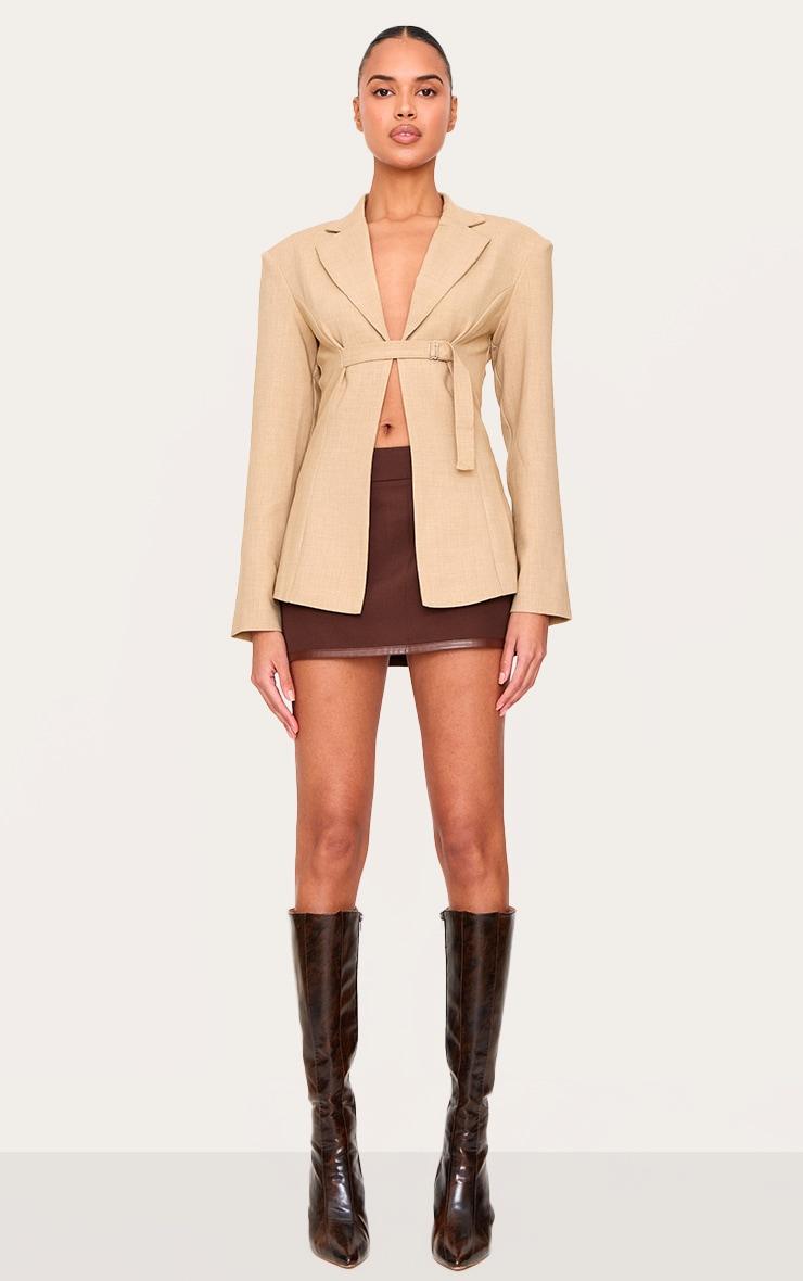 Beige Strap Detail Fitted Blazer Product Image