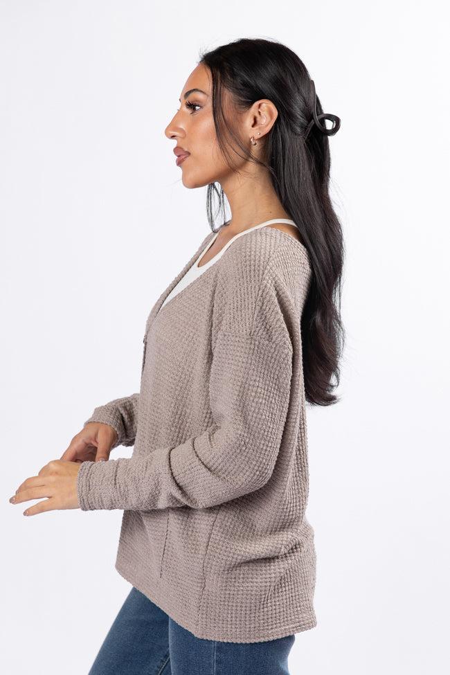 Sounds Like Me Taupe Waffle Knit Cardigan FINAL SALE Product Image