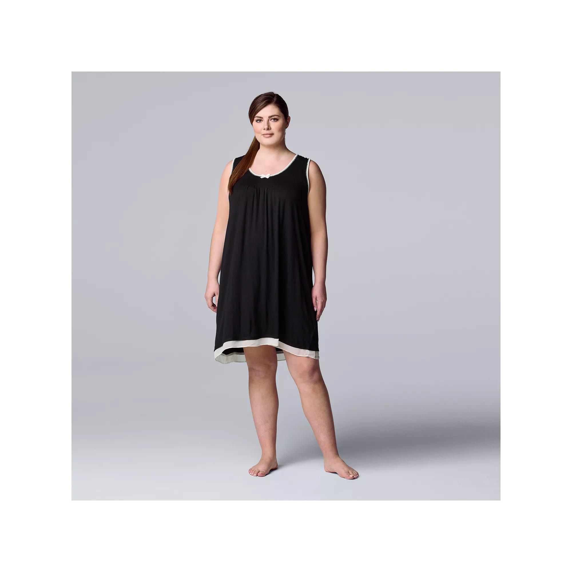 Plus Size Simply Vera Vera Wang Basic Luxury Chemise, Women's, Size: 3XL, Black Product Image