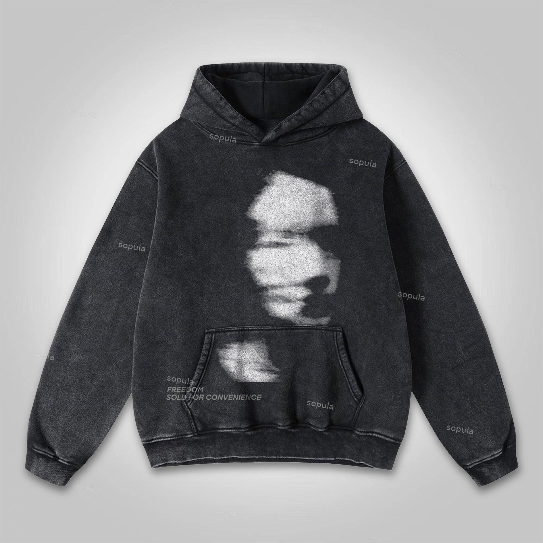 Sopula Freedom Sold For Convenience Abstract Character Graphic Washed Hoodie Product Image