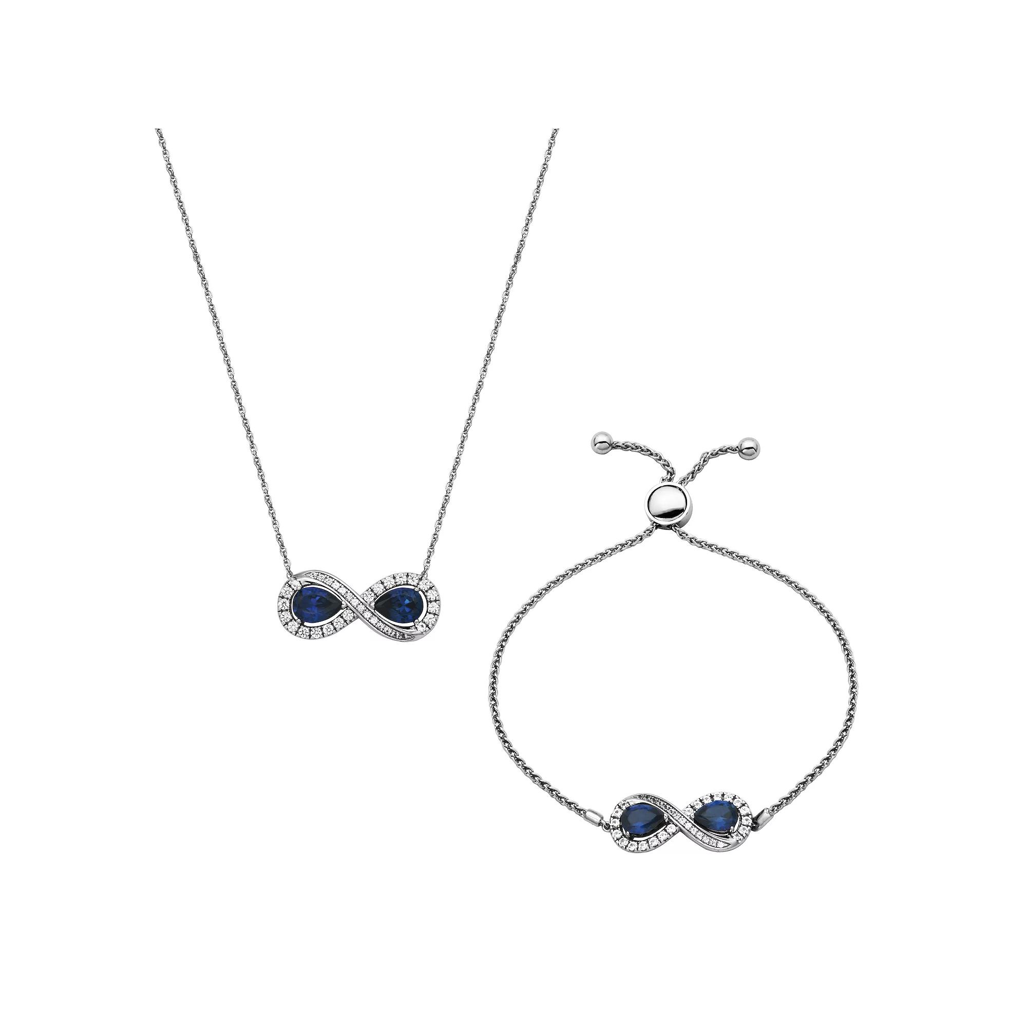 Sterling Silver Lab-Created Blue & White Sapphire Infinity Necklace & Bracelet Set, Women's, Size: 18" Product Image
