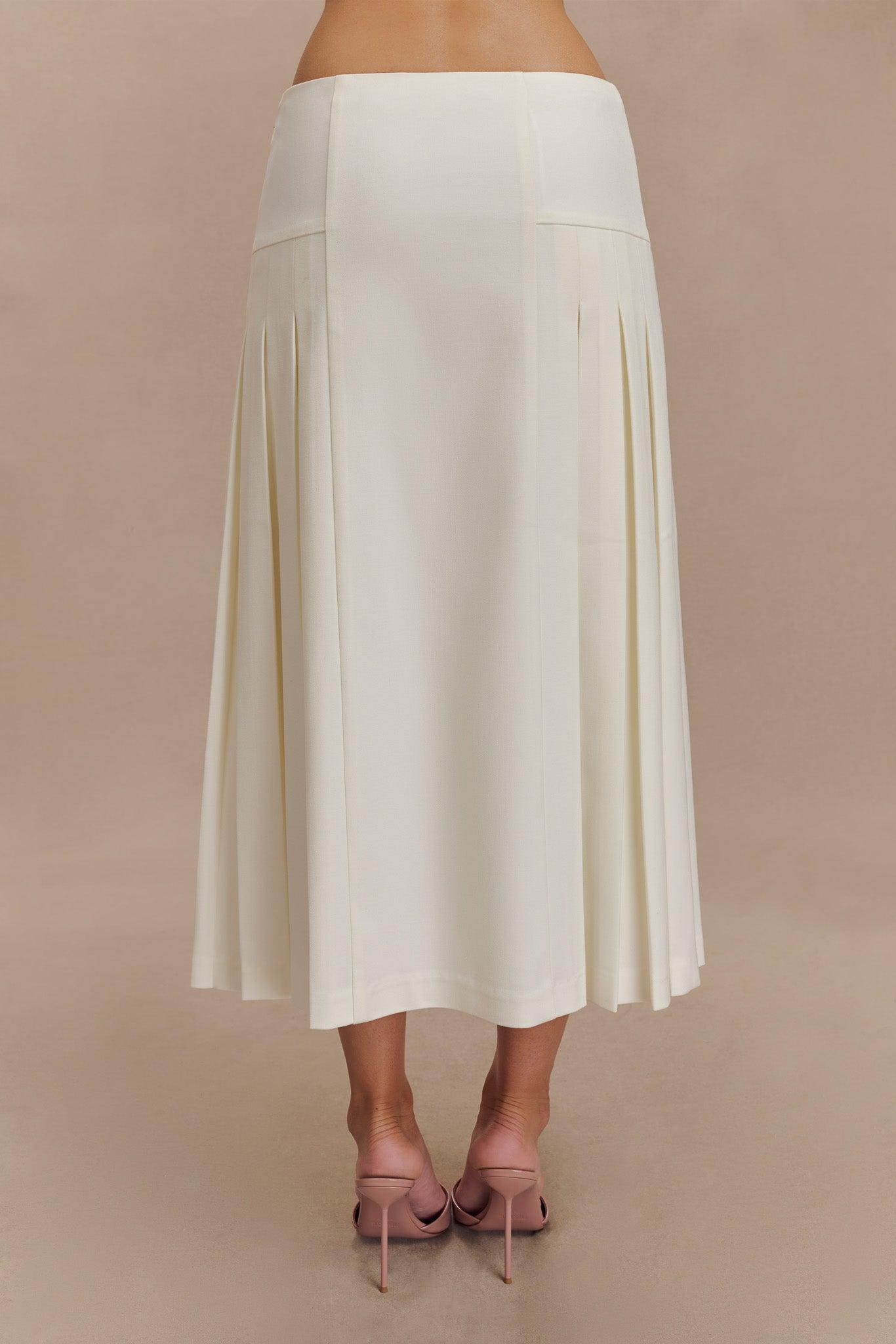 Brigette Pleated Midi Skirt - Ivory Product Image