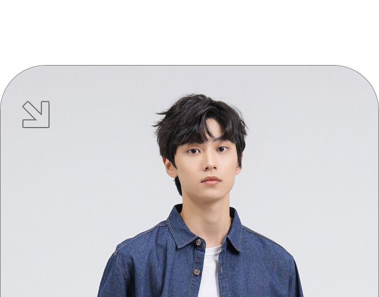 Long Sleeve Collared Washed Denim Shirt Product Image