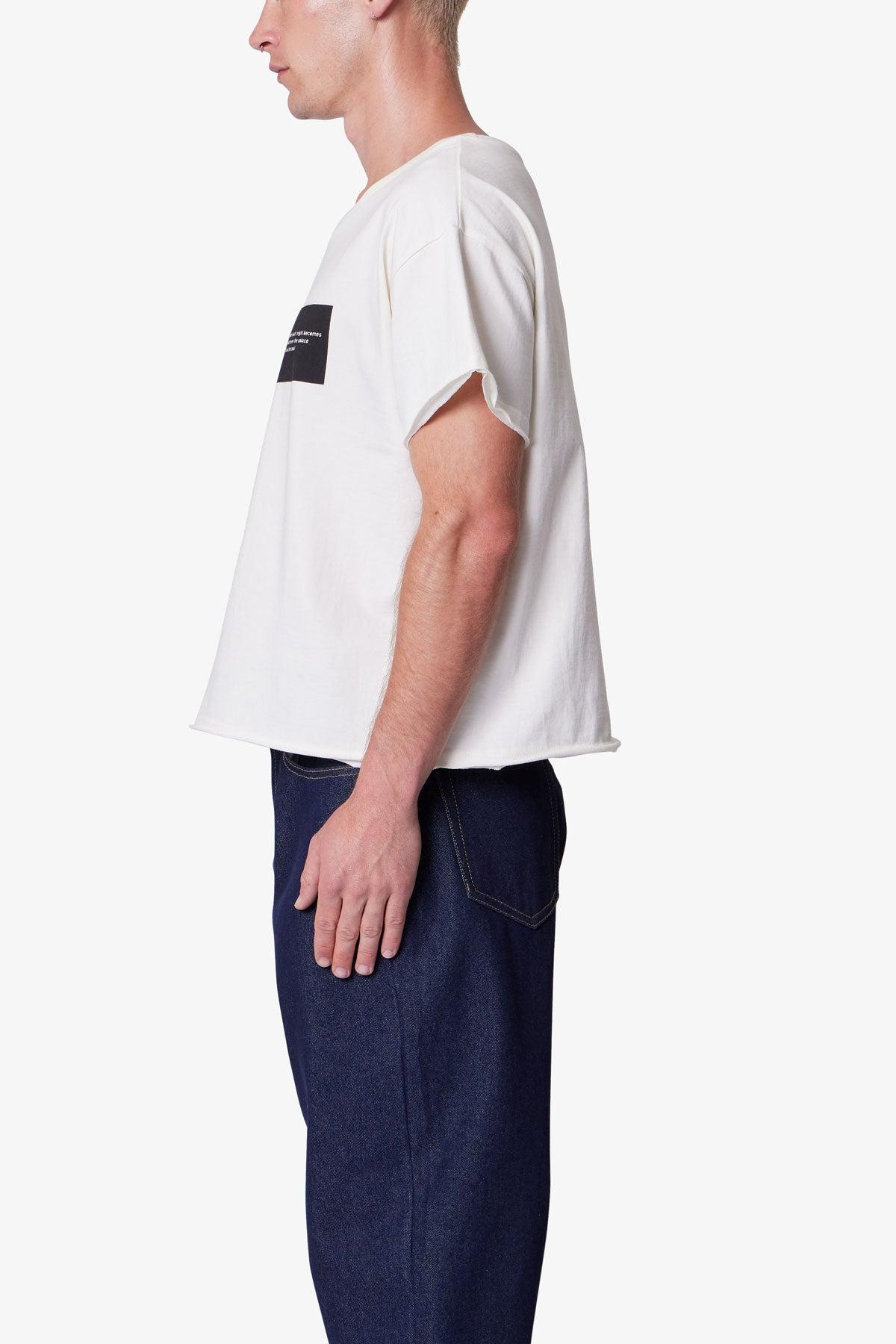 Distressed Wide Neck Tee - Antique White Product Image