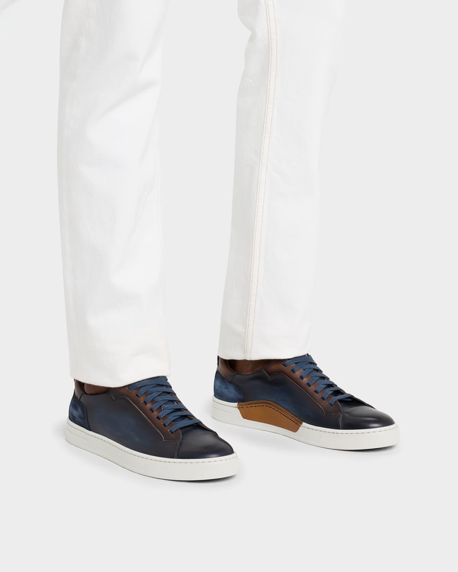 Men's Amadeo Burnished Leather Low-Top Sneakers Product Image