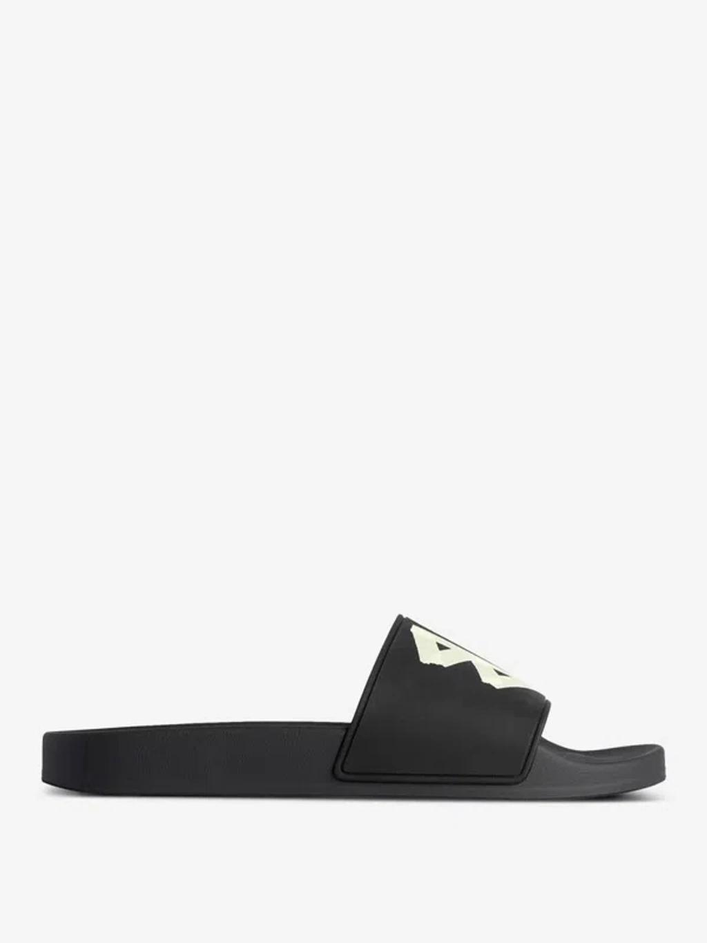 BALENCIAGA Black Sandals With Maxi Contrasting Logo In Tech Fabric Man In Multicolor Product Image