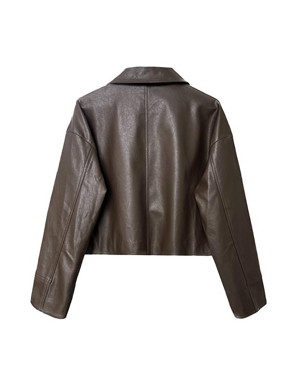 Long Sleeves Loose Solid Color Zipper Lapel Collar Jackets&Coats Outerwear Product Image
