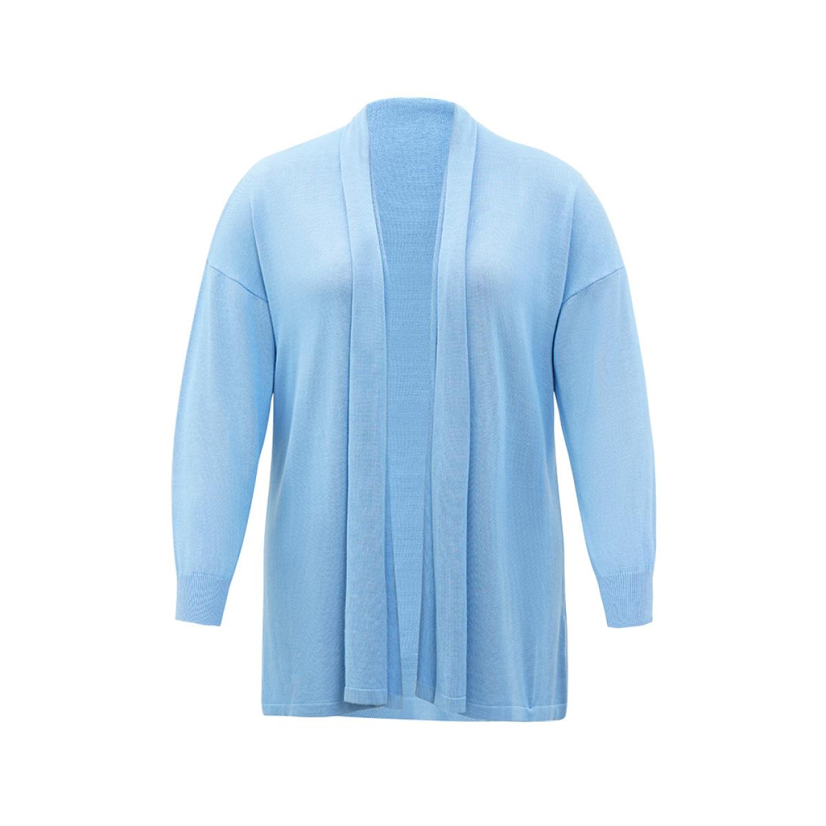 Plus Size Supersoft Essentials Plain Drop Shoulder Lapel Collar Cardigan LightBlue Women Casual Loose Long Sleeve Everyday Cardigans BloomChic 12/L Product Image