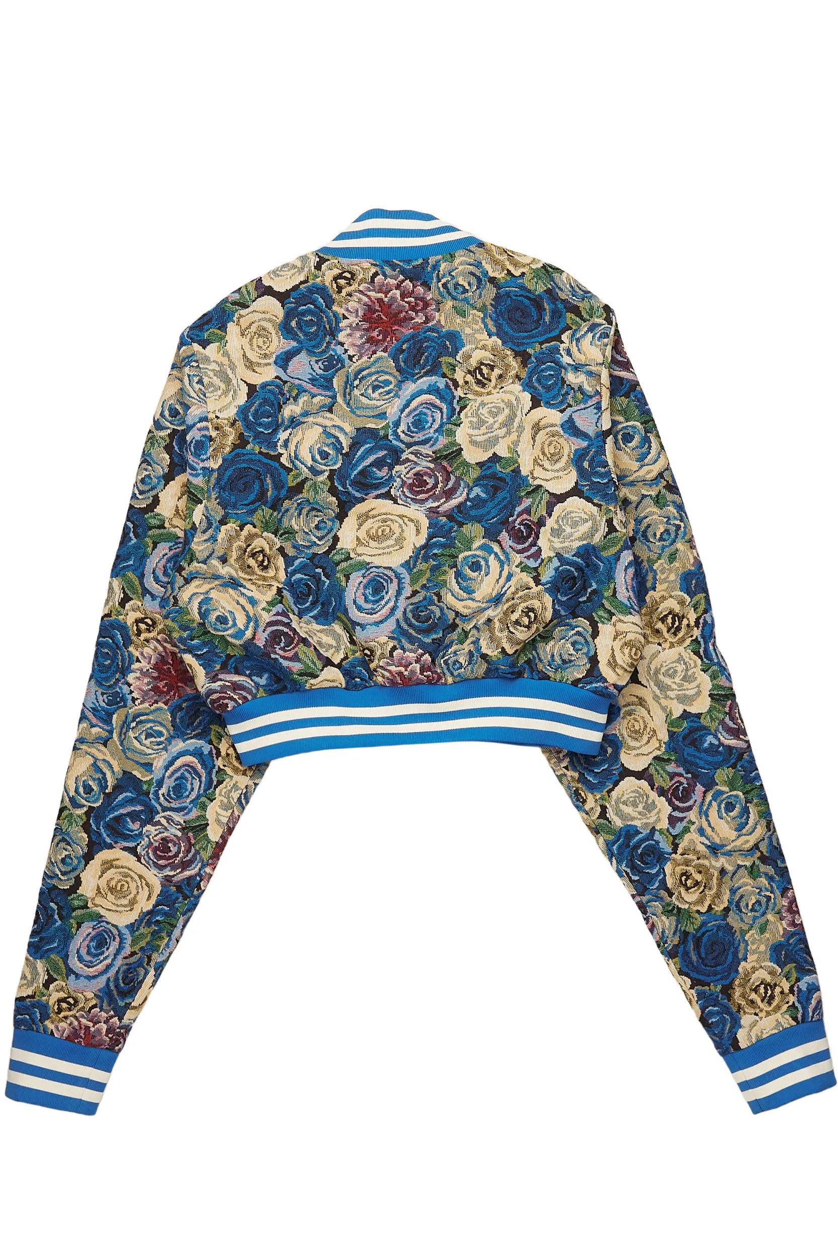 Darresha Blue Crop Tapestry Varsity Jacket Female Product Image