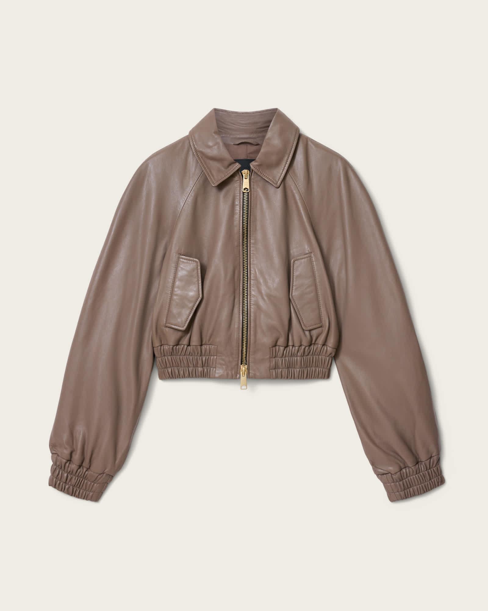 Anouk Cropped Leather Bomber Jacket MOLE BROWN | ALLSAINTS US Product Image