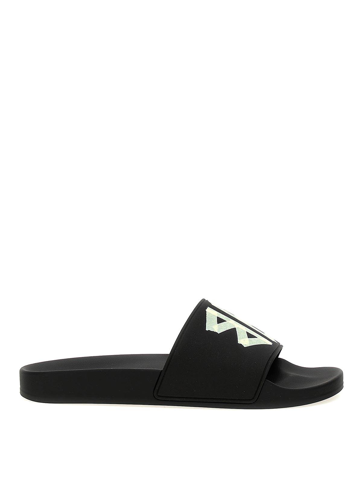 BALENCIAGA Black Sandals With Maxi Contrasting Logo In Tech Fabric Man In Multicolor Product Image