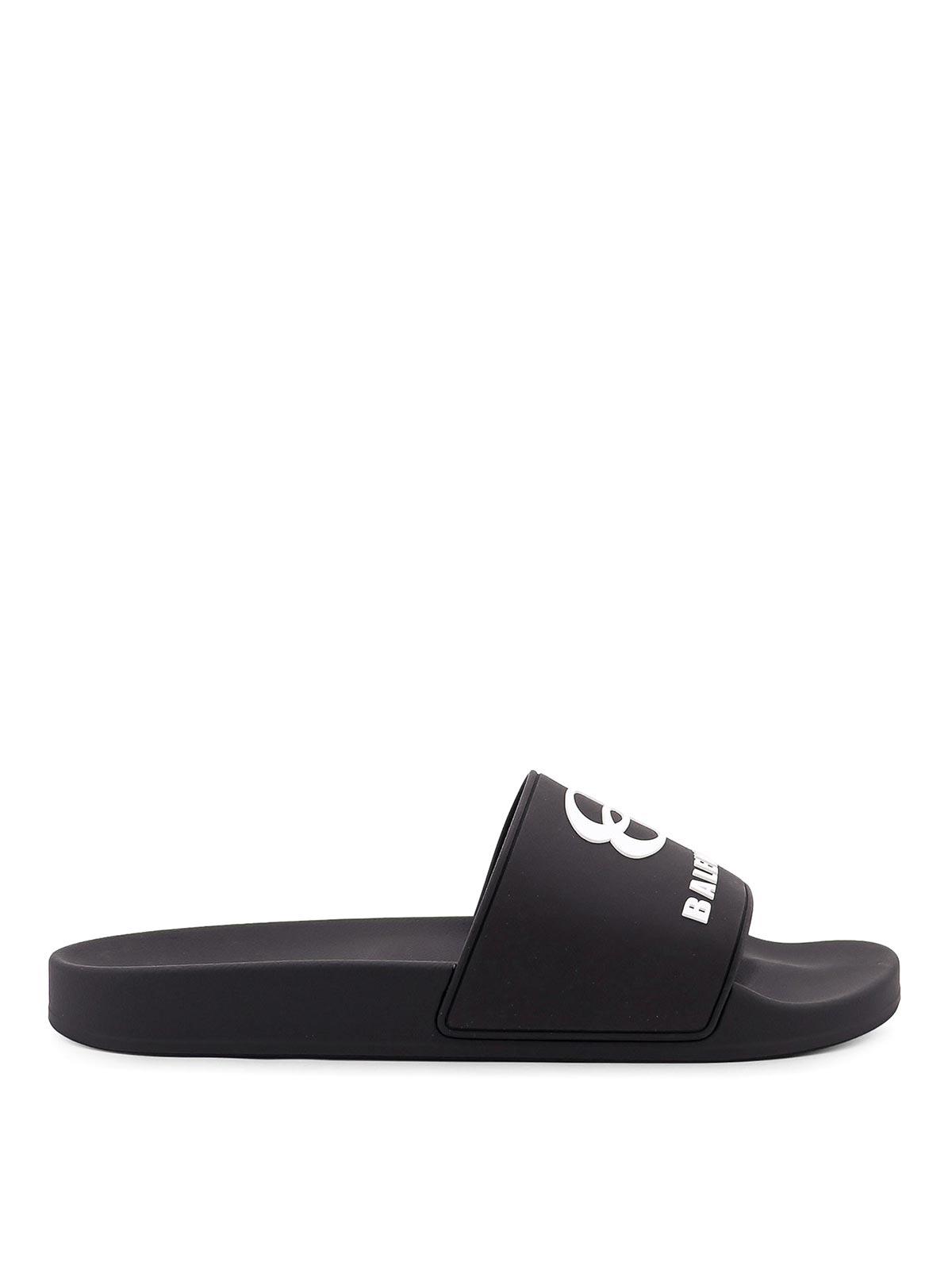 BALENCIAGA Rubber Slide Sandals For The Pool Men In Black White Product Image