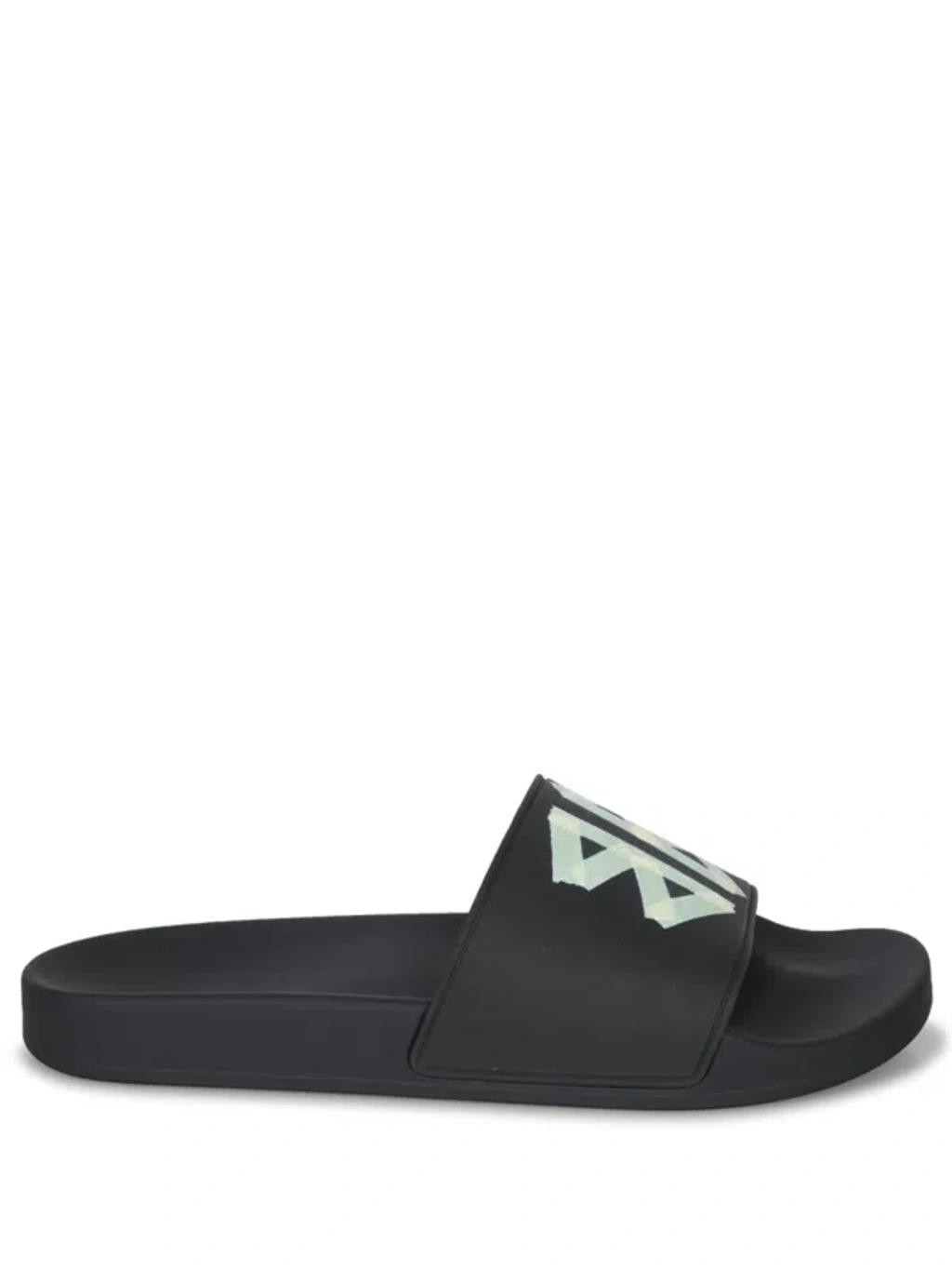 BALENCIAGA Black Sandals With Maxi Contrasting Logo In Tech Fabric Man In Multicolor Product Image
