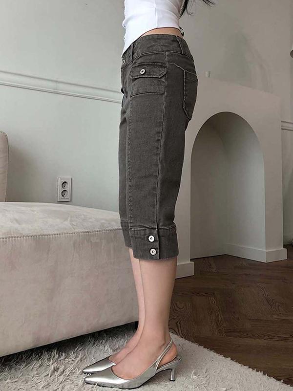 Retro Washed Slim Fit Denim Shorts Product Image