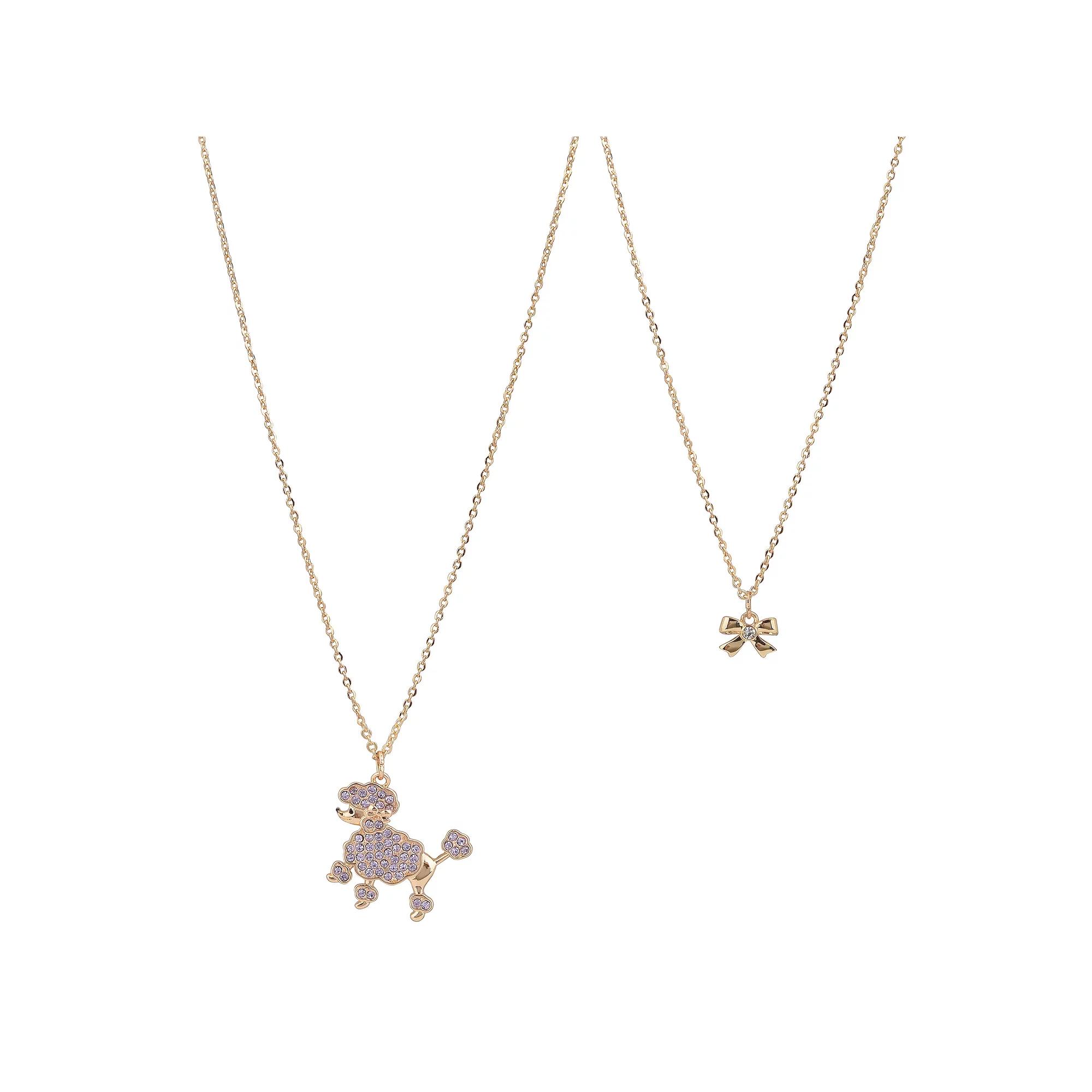 FAO Schwarz Gold Tone Poodle & Bow Duo Necklace Set, Women's Product Image