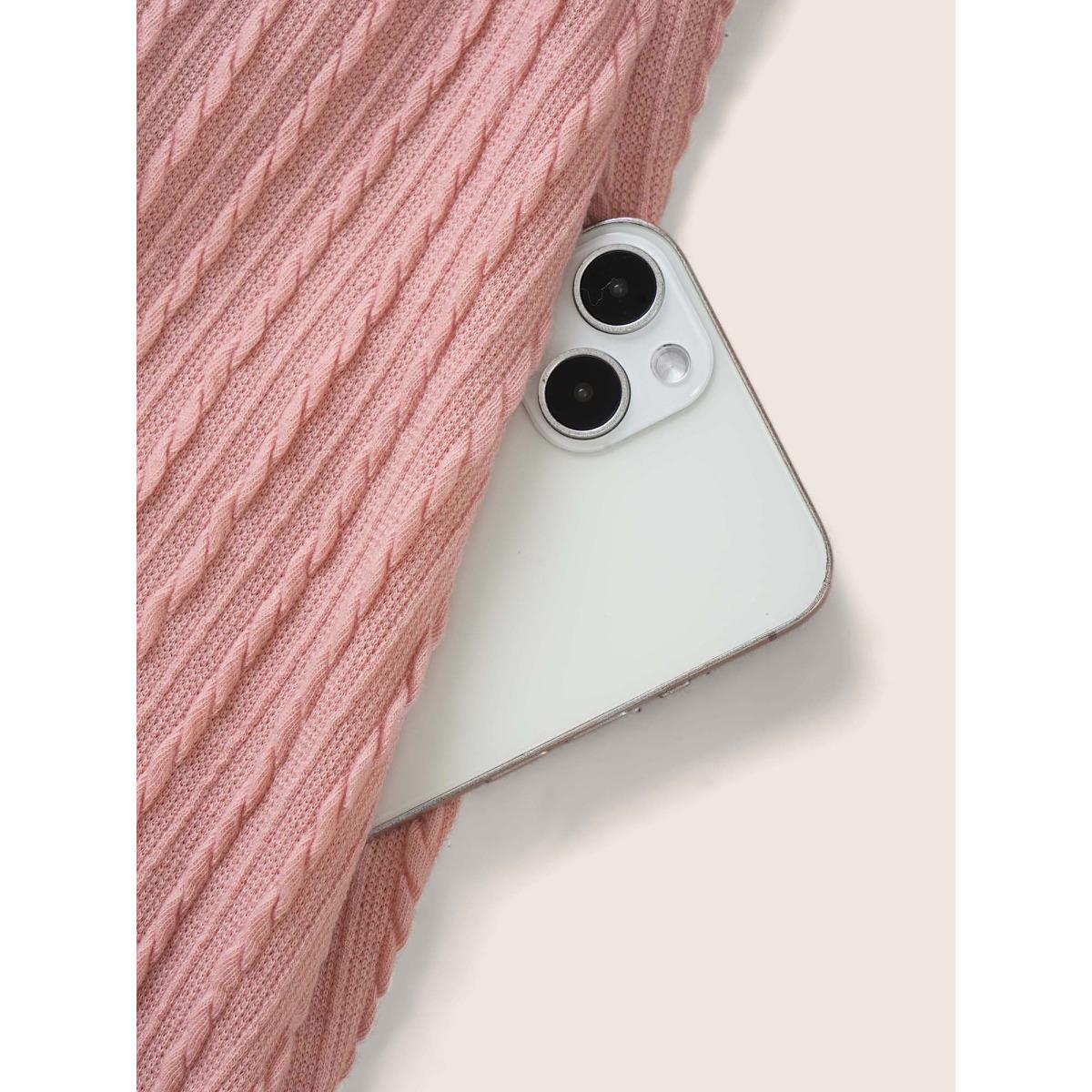 Plus Size Plain Textured Frill Trim Pocket Dress Pink Women Casual Frill Trim Round Neck Short sleeve Curvy BloomChic 22-24/3X Product Image