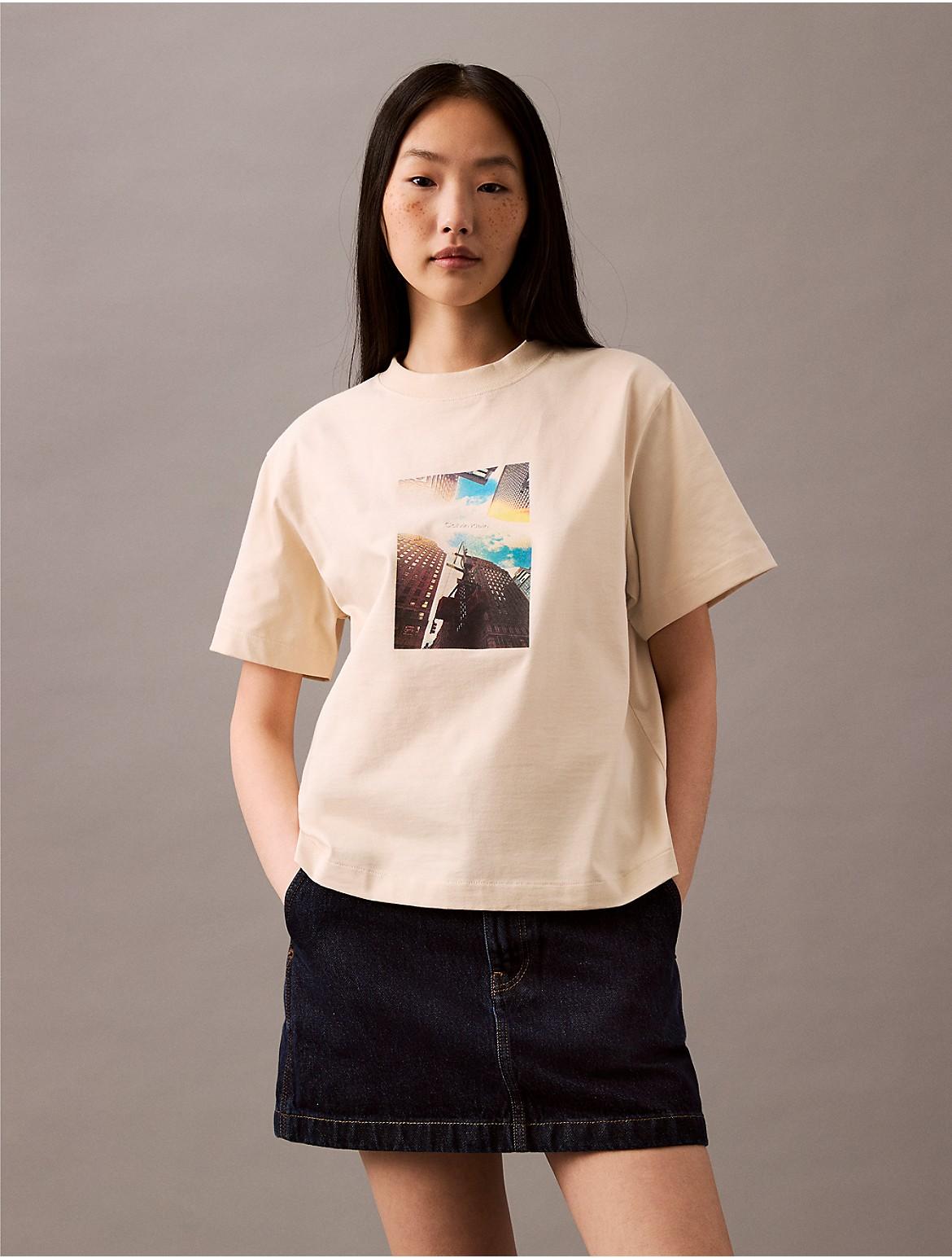 Calvin Klein Womens Cityscape Graphic Boxy T-Shirt - Grey Product Image