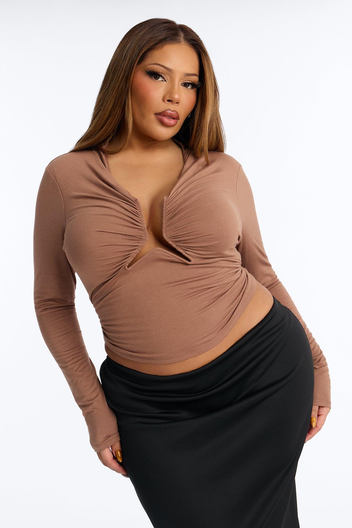 Soft Focus Ruched Long Sleeve Top - Mocha Female Product Image