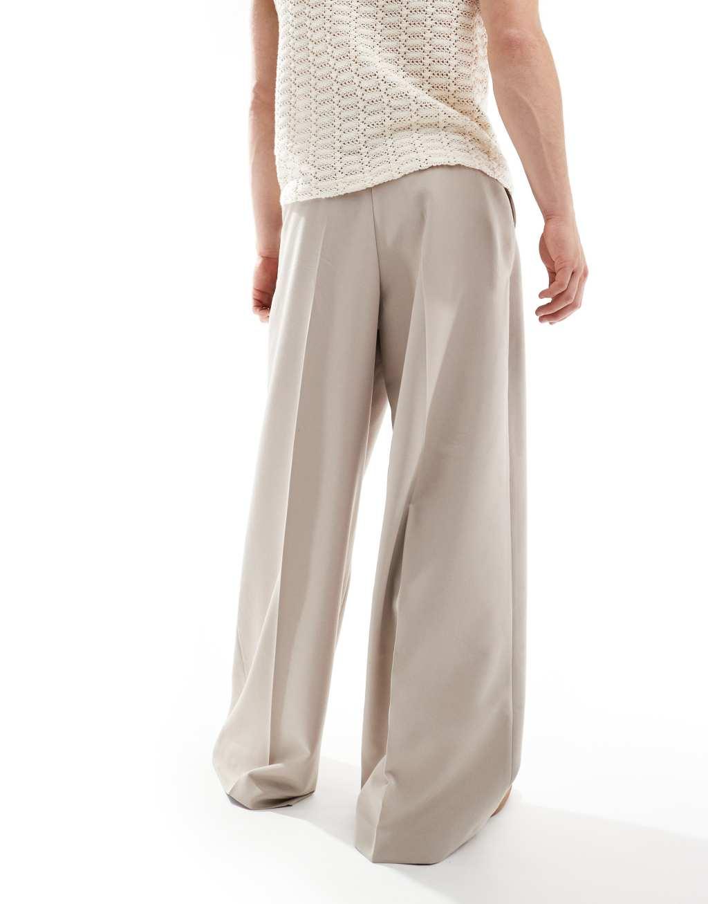 ASOS DESIGN smart extreme wide leg pants in stone Product Image