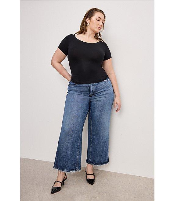 Good American Plus Size Soft Tech Good Waist High Rise Cropped Palazzo Jeans Product Image