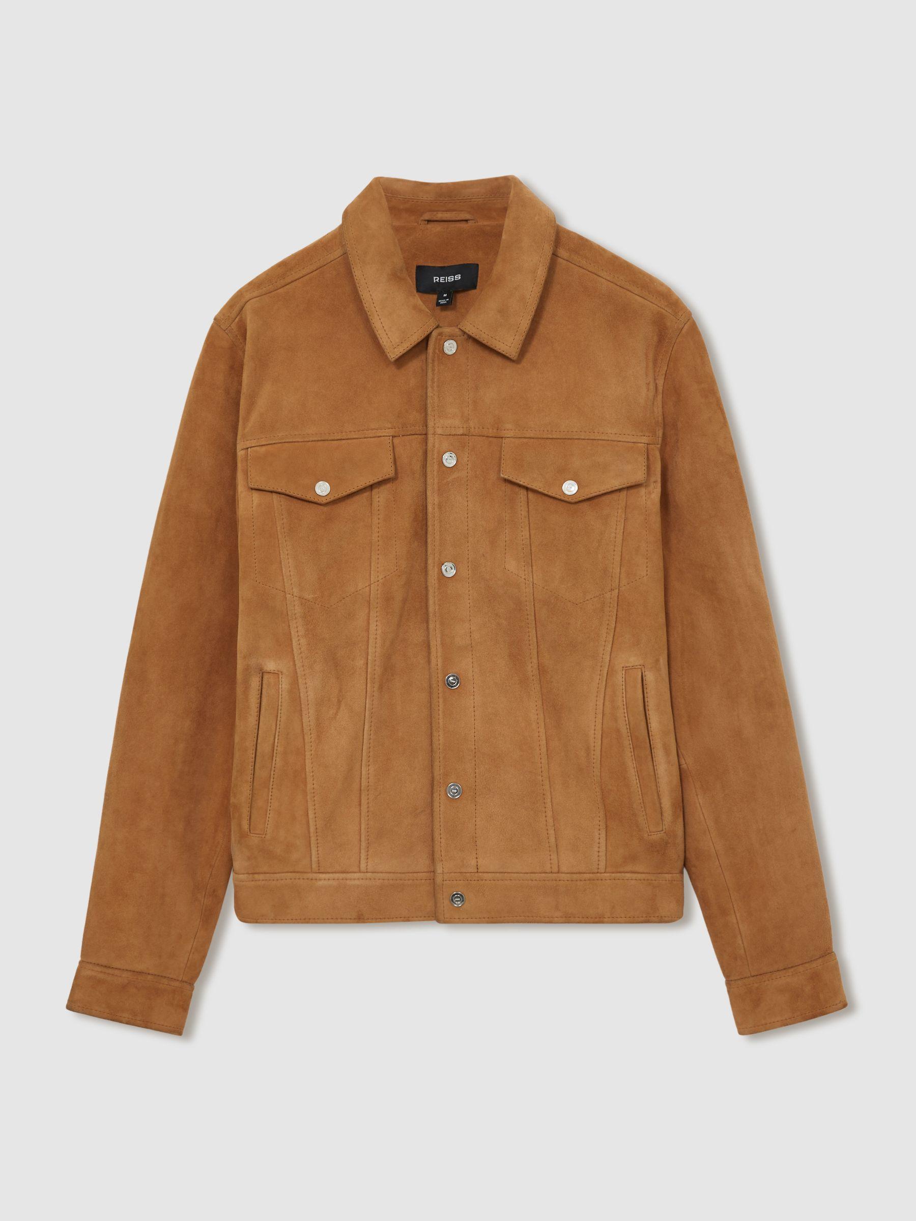 Suede Press-Stud Jacket in Tobacco Brown Product Image