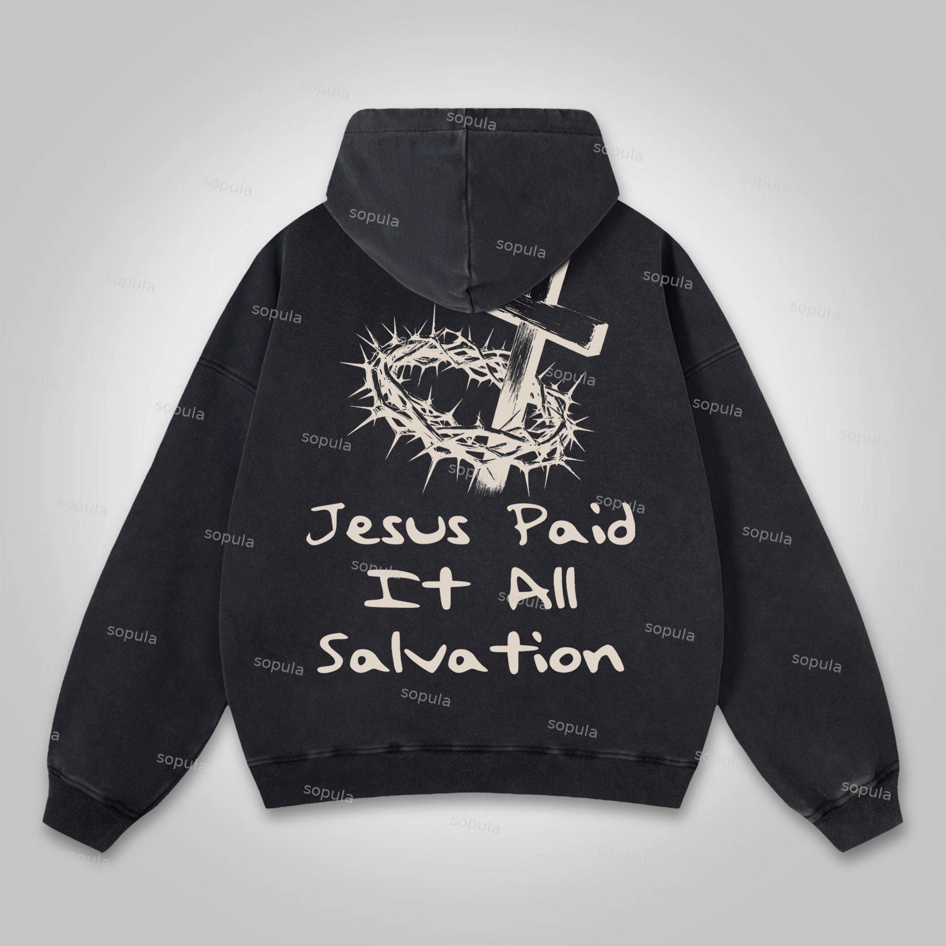 Sopula Jesus Paid It All Salvation Washed Distressed Pocket Hoodie Product Image