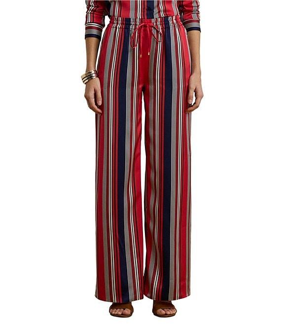 Lauren Ralph Lauren Satin Charmeuse Striped High Rise Wide Leg Pants Product Image