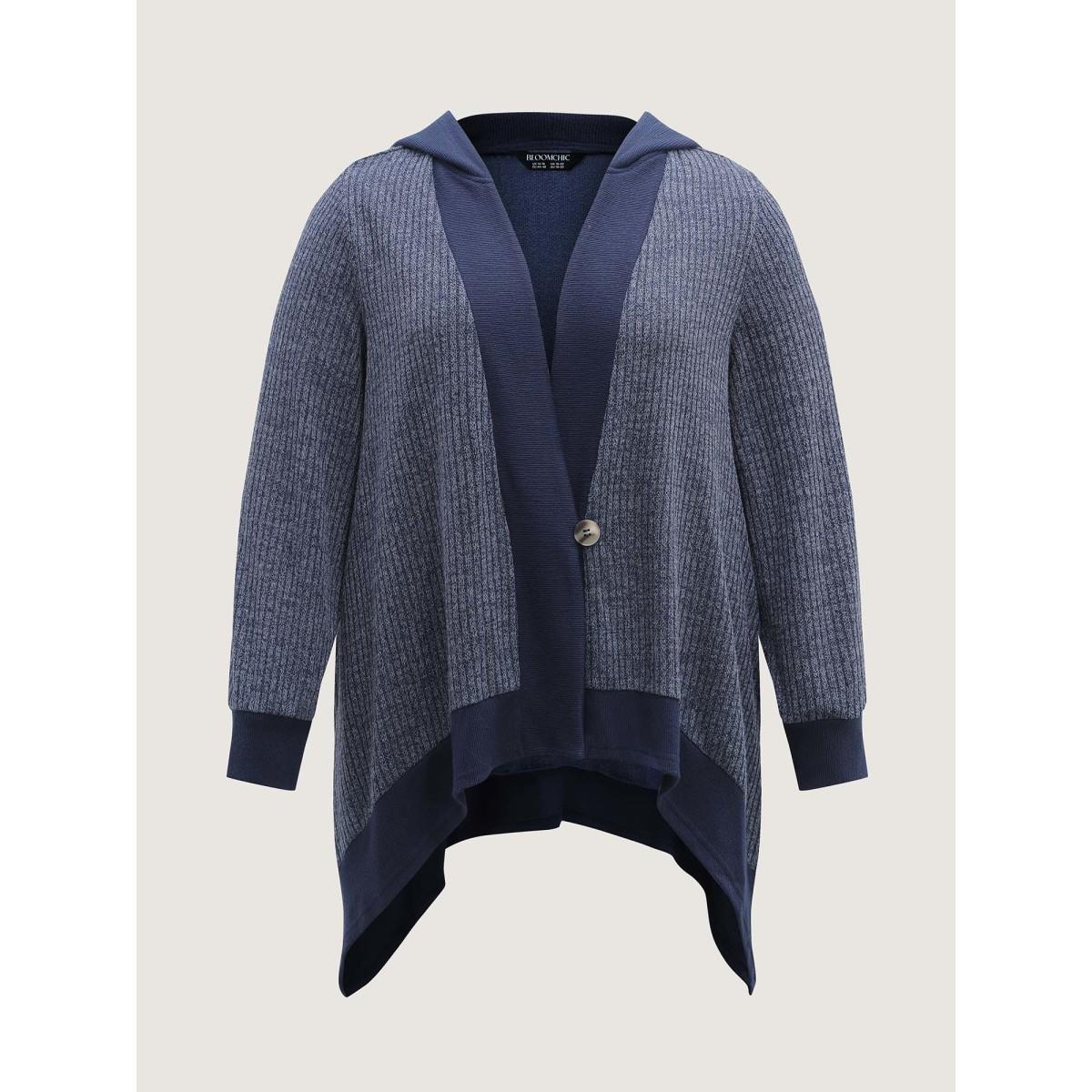 Plus Size Textured Contrast Edge Hooded Jacket Women Indigo Texture Side seam pocket Casual Jackets BloomChic 22-24/3X Product Image