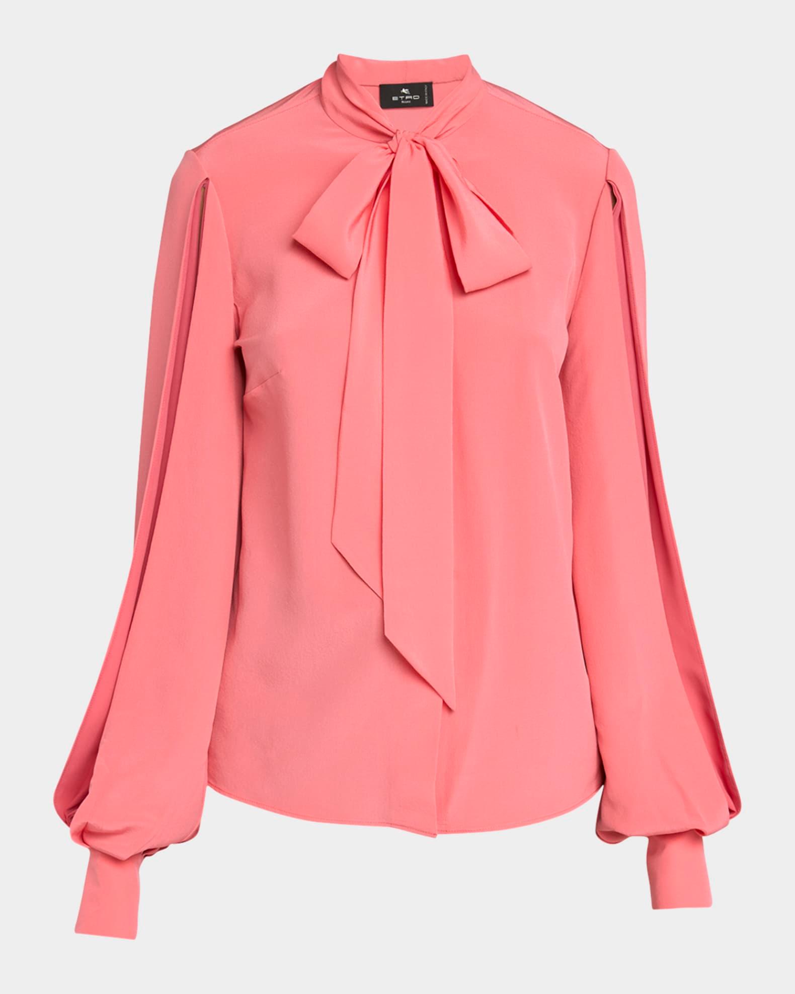 Slit-Sleeve Neck-Tie Silk Blouse Product Image