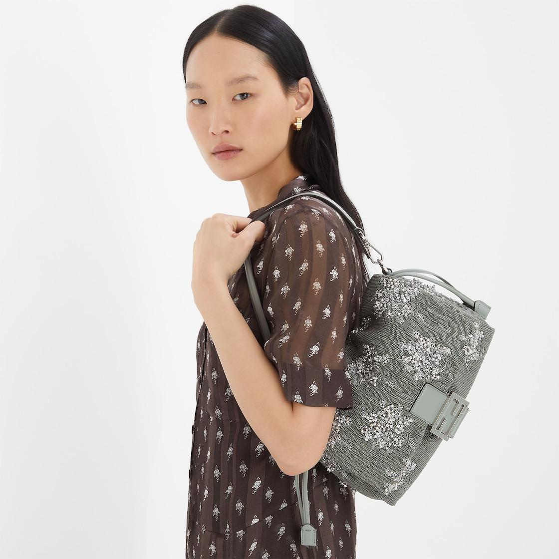 Mamma Baguette MediumMatcha green embroidered Fendi Flower Bouquet bag Product Image