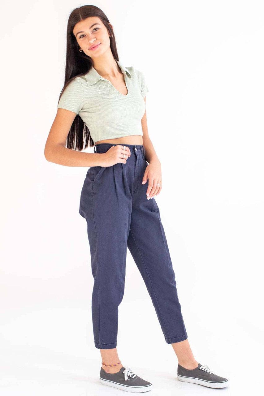 Sage Raw Edge Ribbed Crop Polo Product Image
