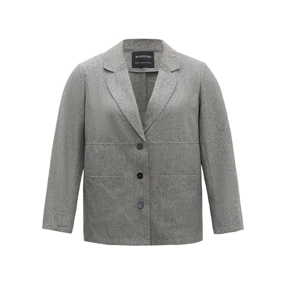 Plus Size Solid Suit Collar Patched Pocket Blazer DimGray Women Dailywear Plain Plain Sleeve Long Sleeve Suit Collar 18-20/2X Pocket Casual Blazers BloomChic Product Image