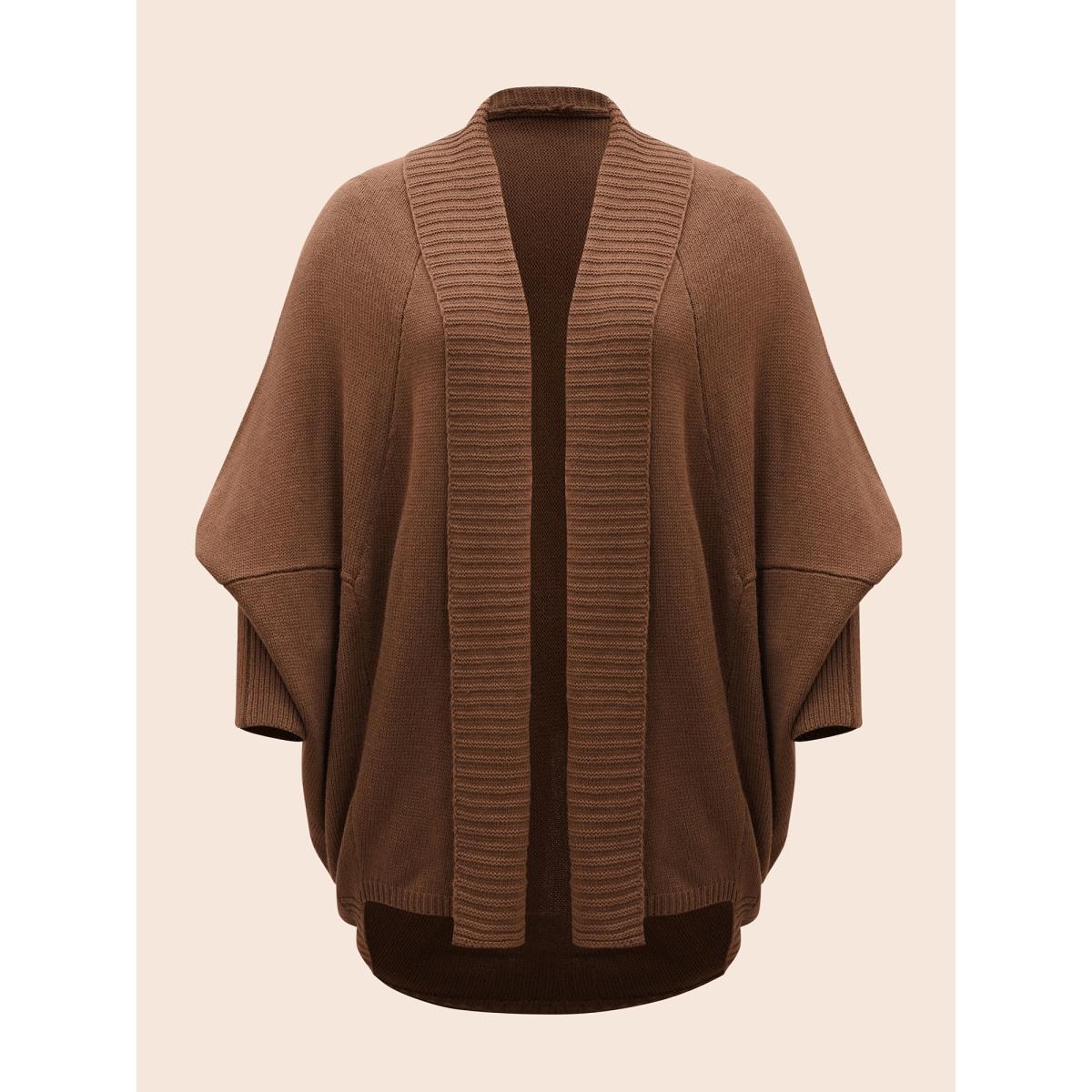 Plus Size Texture Kimono Collar Dolman Sleeve Cardigan Browncoffeecolor Women Casual Loose Long Sleeve Everyday Cardigans BloomChic 26/4X Product Image