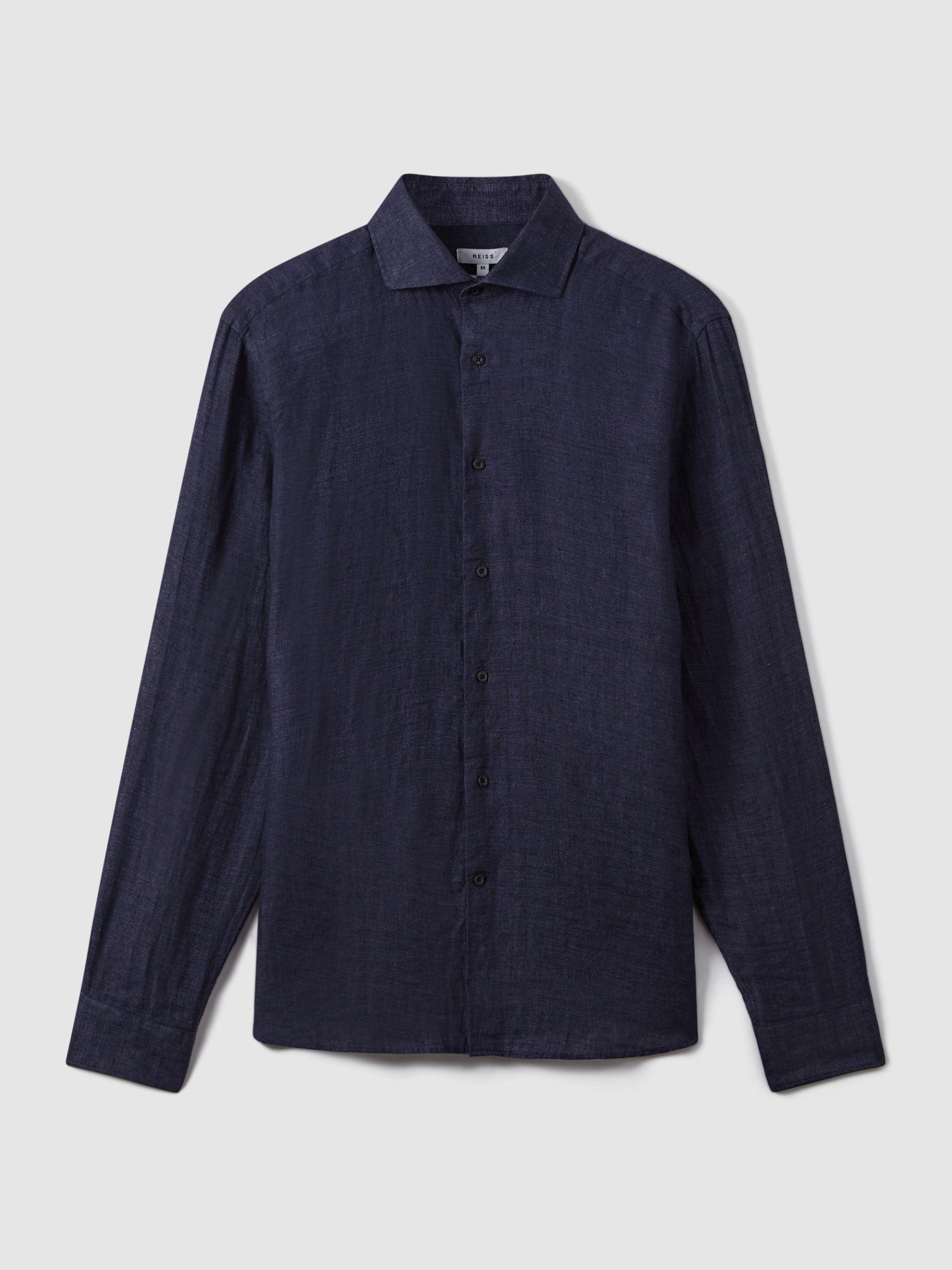 Linen Button-Through Shirt in Navy Product Image