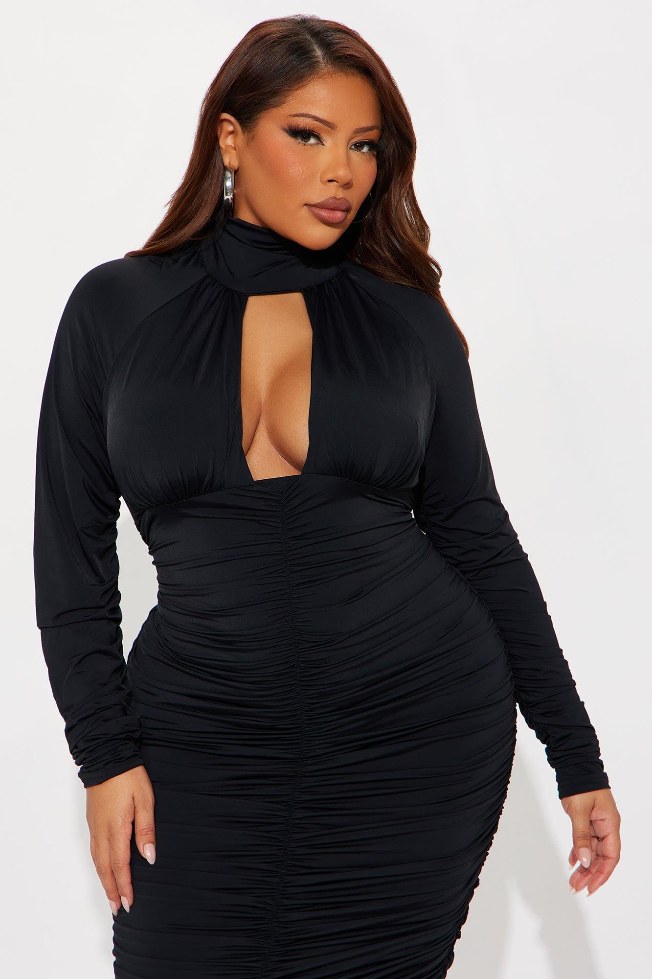 Azure Long Sleeve Midi Dress - Black Female Product Image