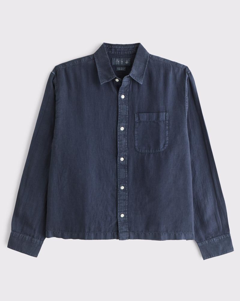 Cropped Linen Button-Up Shirt Product Image