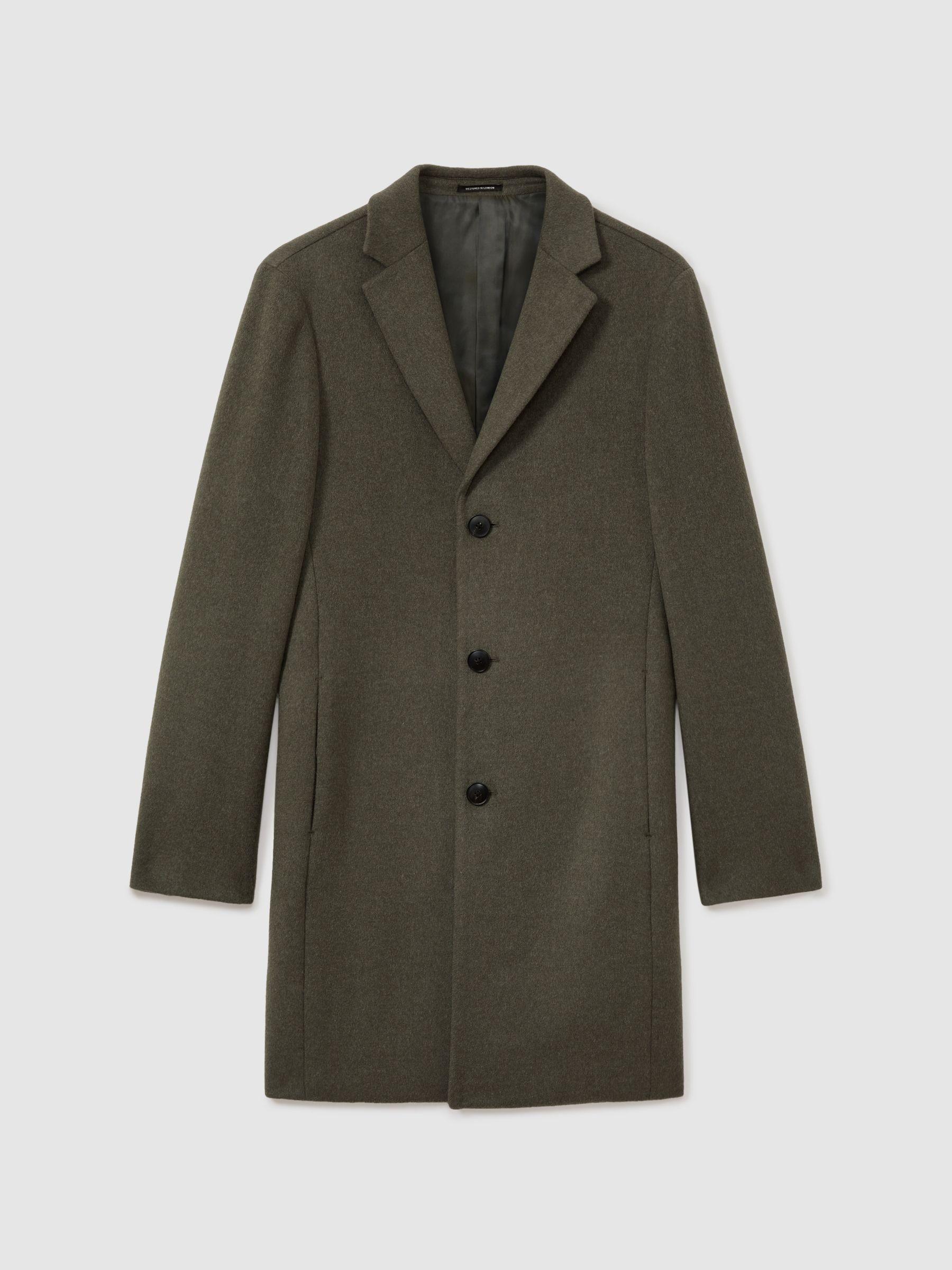 Wool Blend Single Breasted Overcoat in Green Smoke Product Image