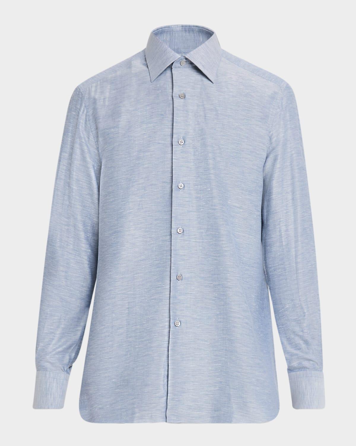 Men's Heathered Cotton and Linen Sport Shirt Product Image