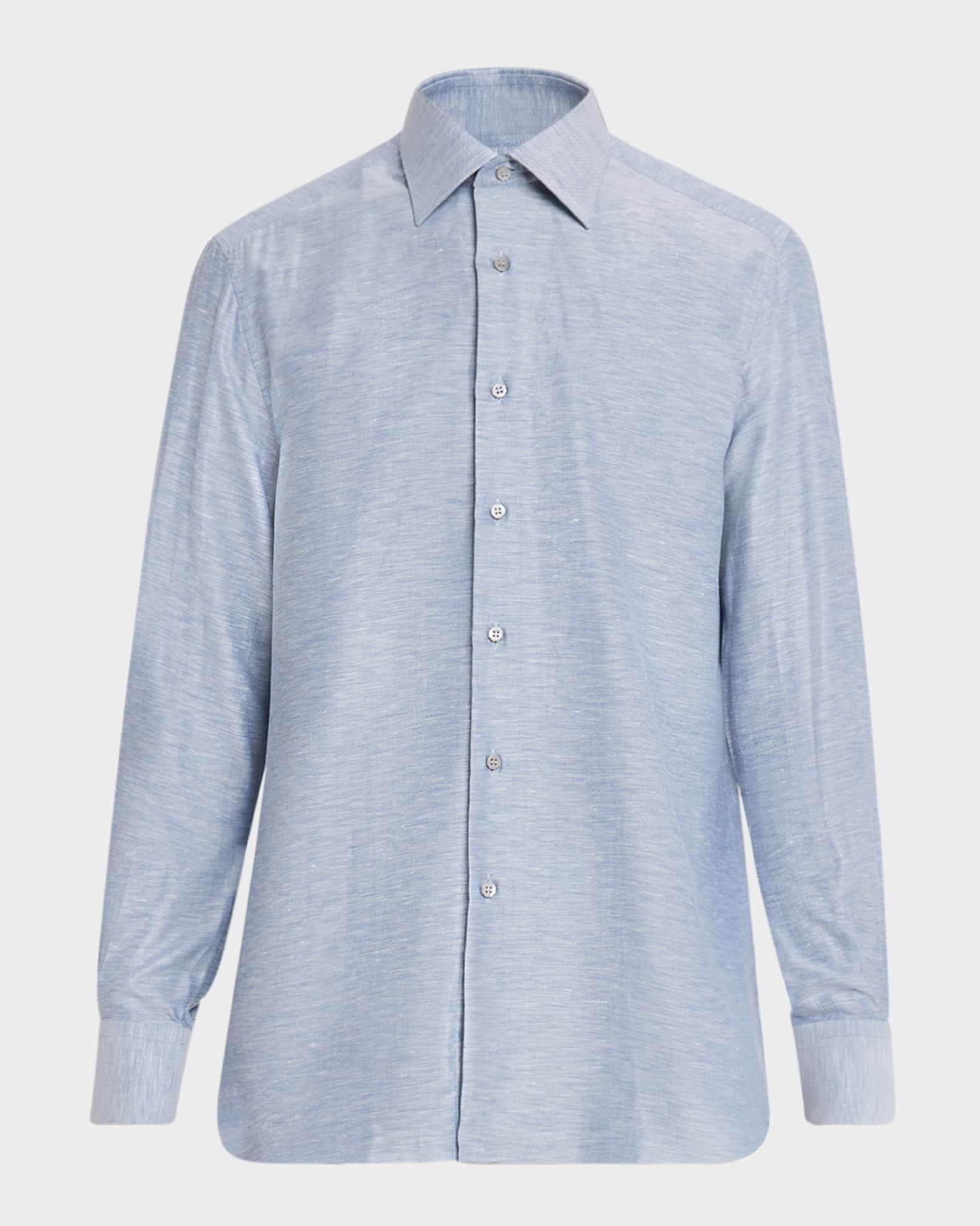Men's Heathered Cotton and Linen Sport Shirt Product Image