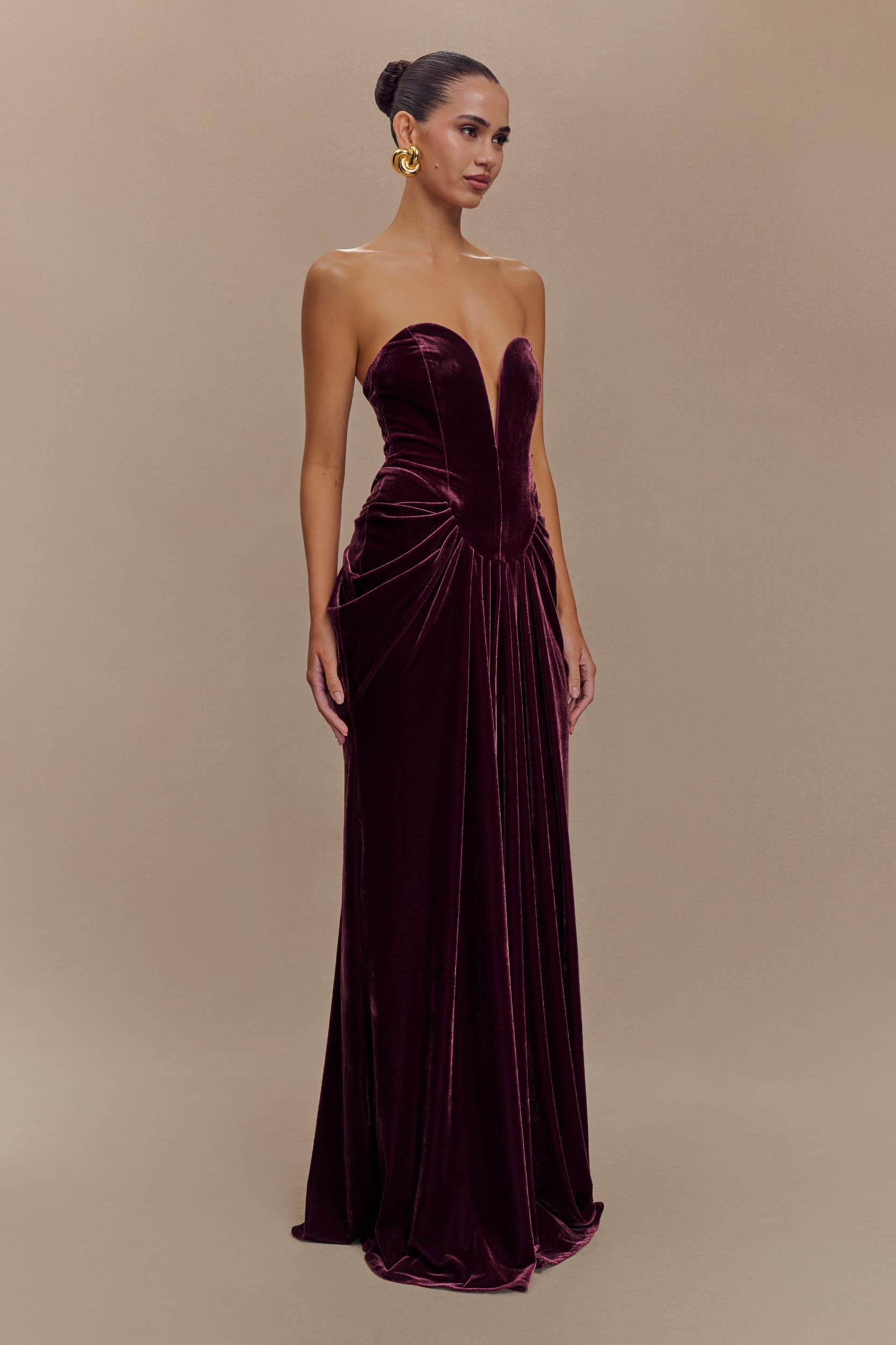 Paige Strapless Velvet Maxi Dress - Plum Product Image