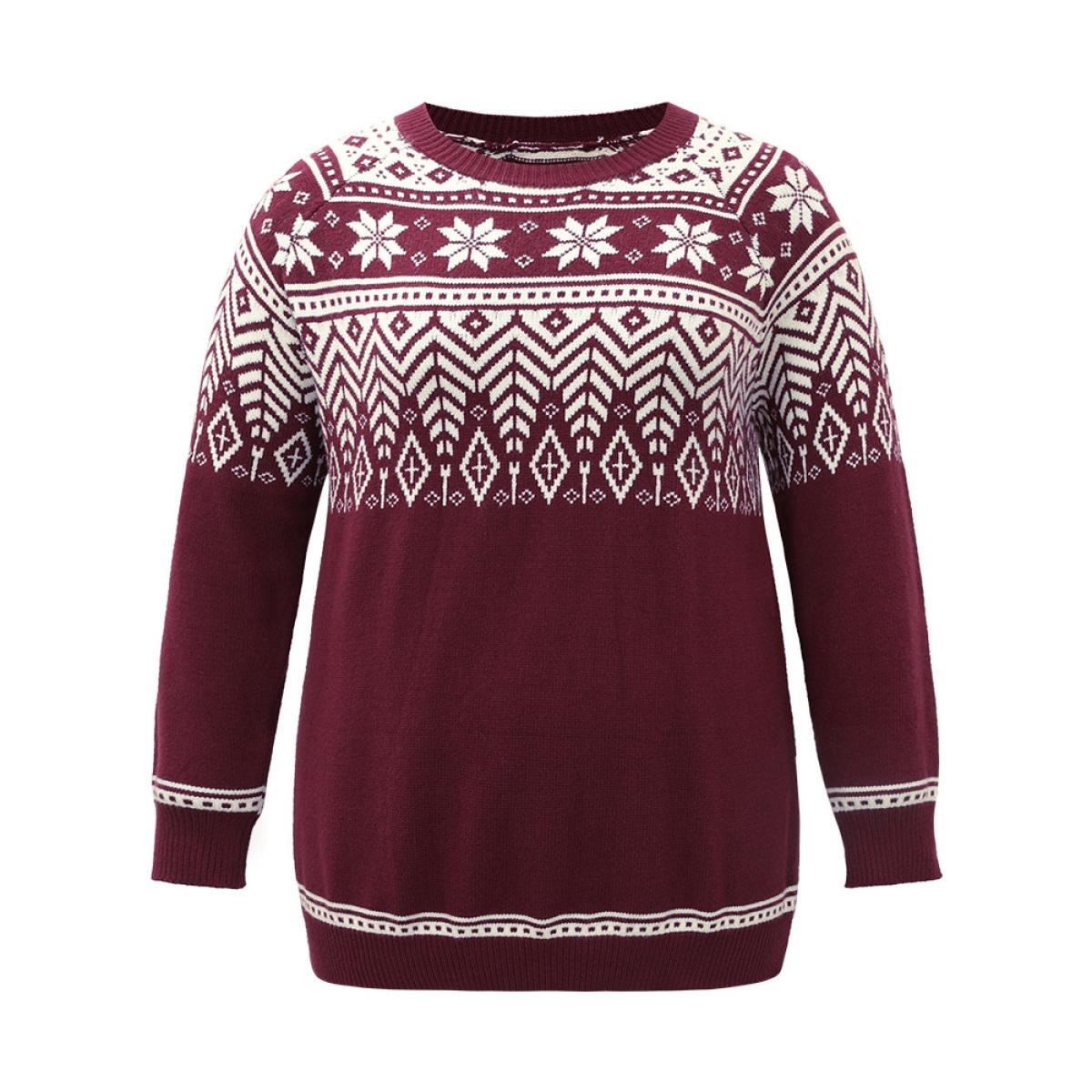 Plus Size Supersoft Essentials Christmas Graphic Elastic Cuffs Cardigan Burgundy Women Casual Loose Long Sleeve Dailywear Cardigans BloomChic 26/4X Product Image