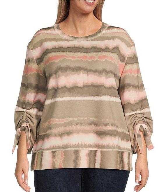 Westbound Plus Size Printed Ruched Sleeve Crew Neck Top Product Image