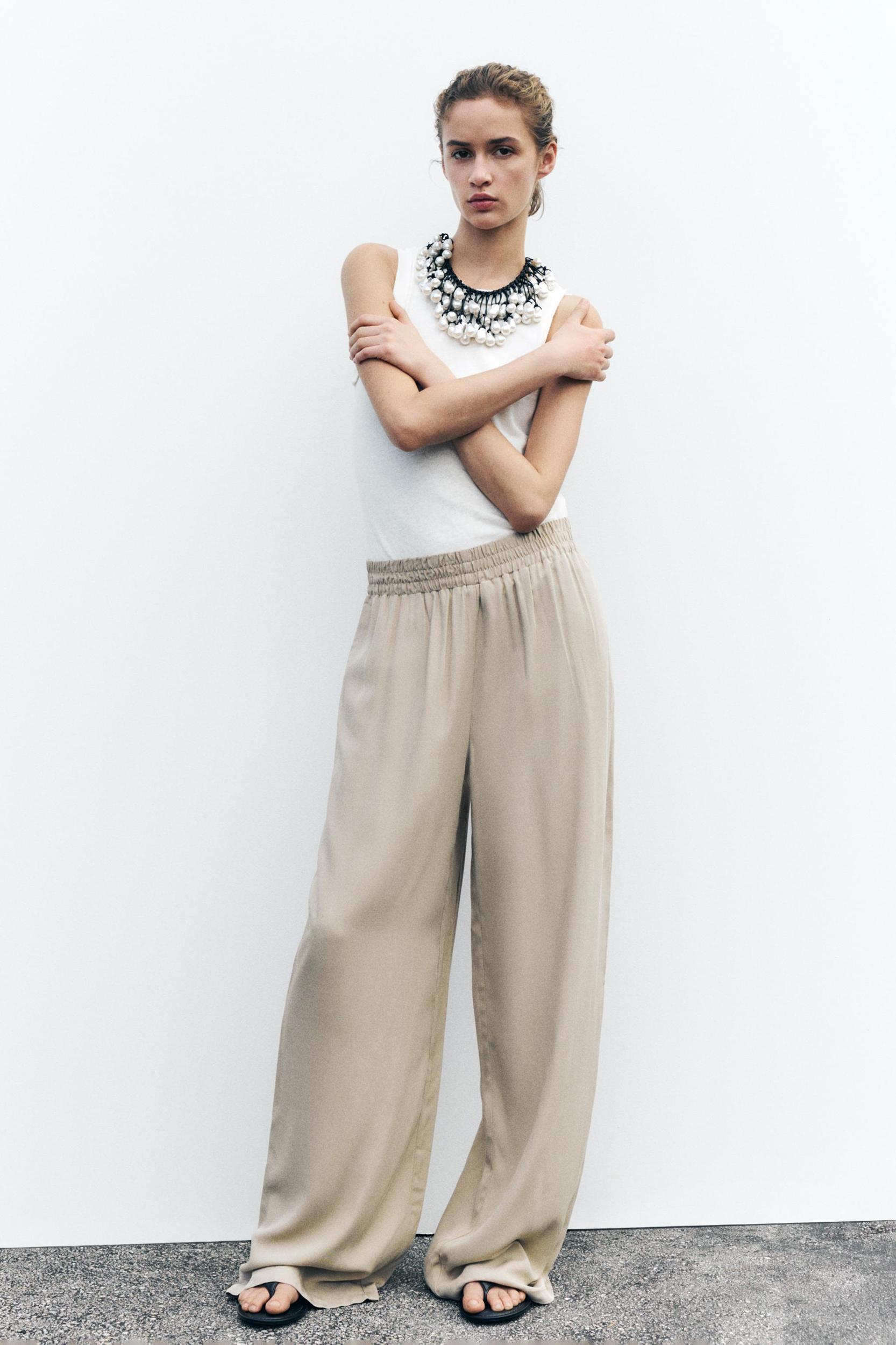 ELASTIC WAIST WIDE LEG PANTS Product Image