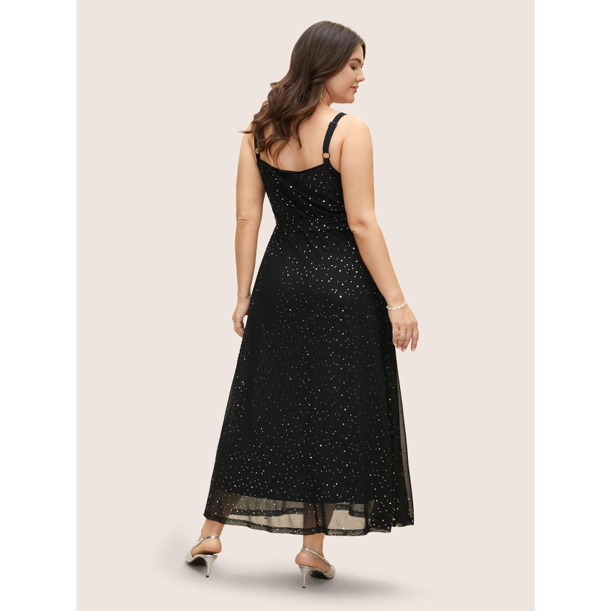Plus Size Sequin Mesh Adjustable Straps Belted Maxi Dress Black Women Cocktail Non Sleeveless Curvy BloomChic 14-16/1X Product Image